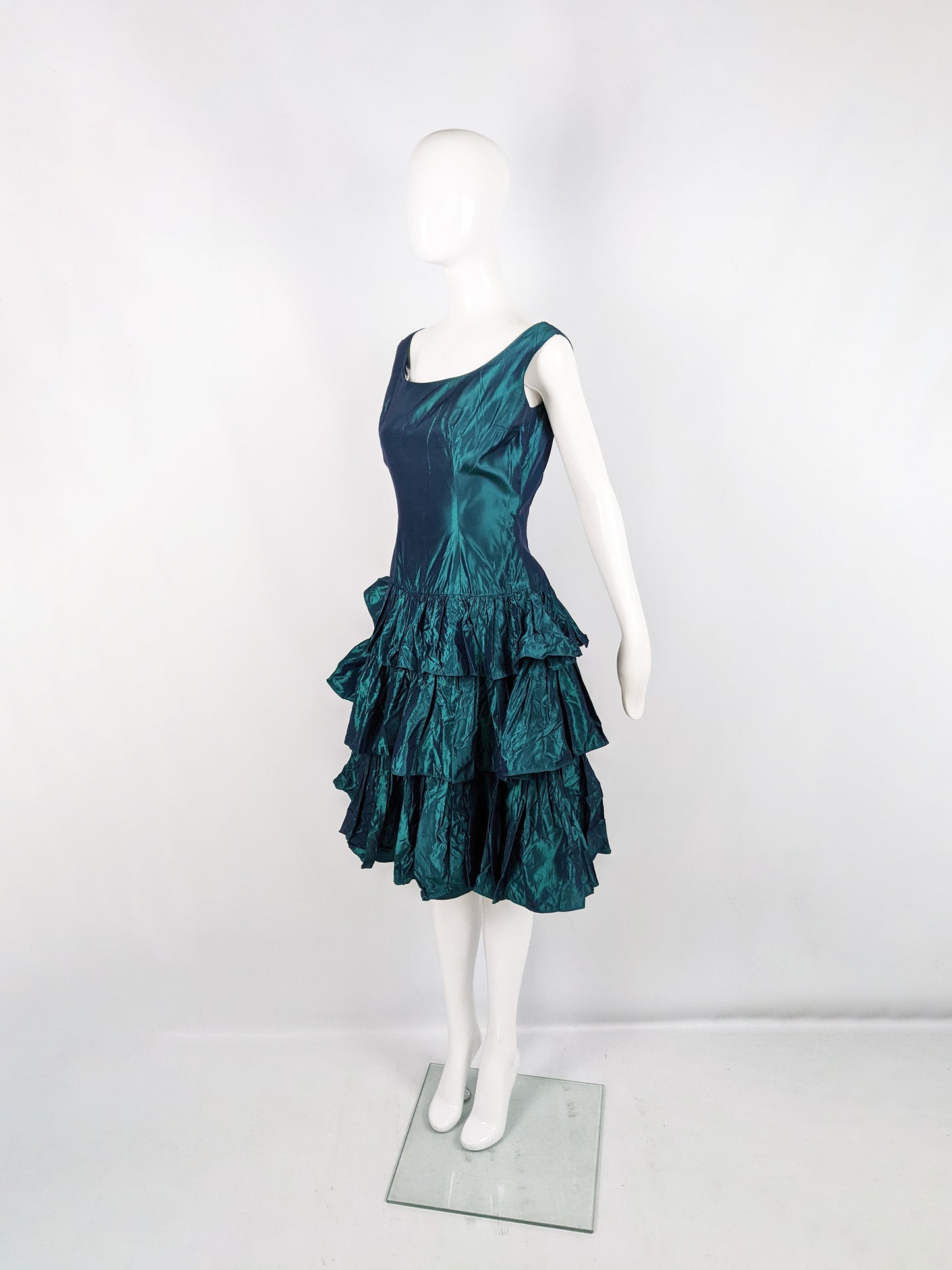 Vintage Ruffled Tier Drop Waist Taffeta Party Dress, 1950s
