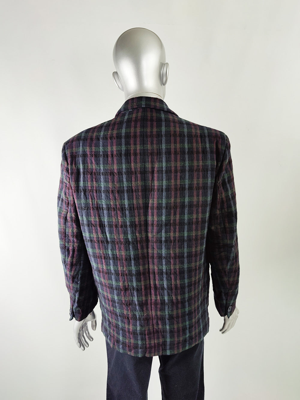 Vintage Mens Italian Checked Bold Shoulder Blazer, 1980s