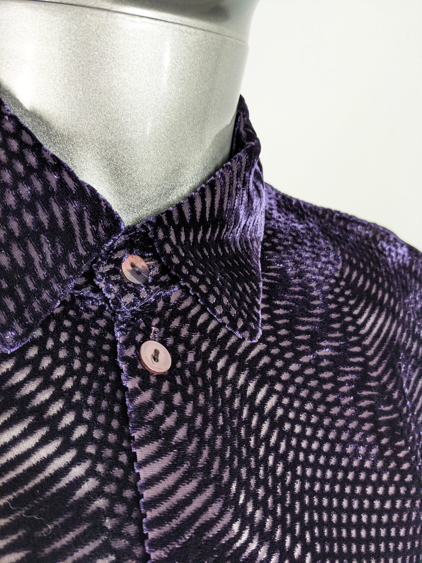 Mens Vintage Purple Semi Sheer Velvet Devoré Shirt, 1990s