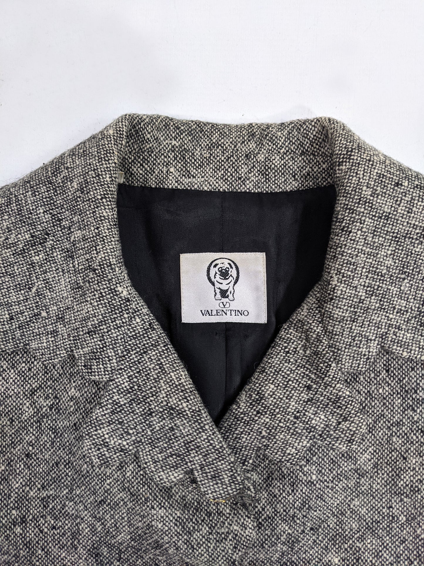 Vintage Womens Scalloped Edge Grey Wool Tweed Coat, 1990s
