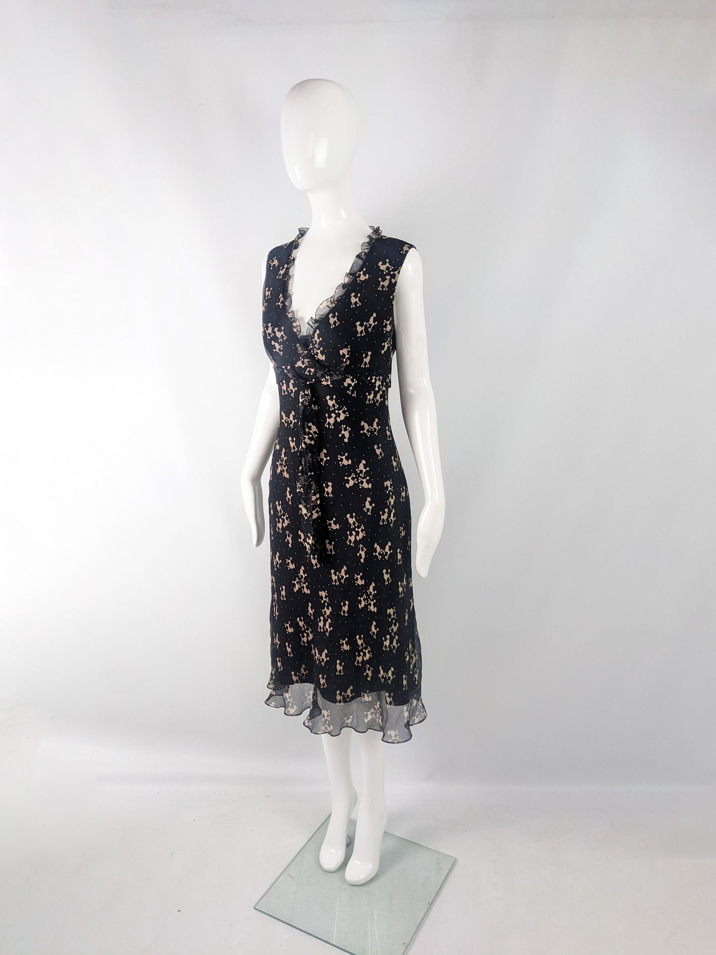 Ronit Zilkha Vintage Poodle Print Silk Chiffon Dress, 2000s