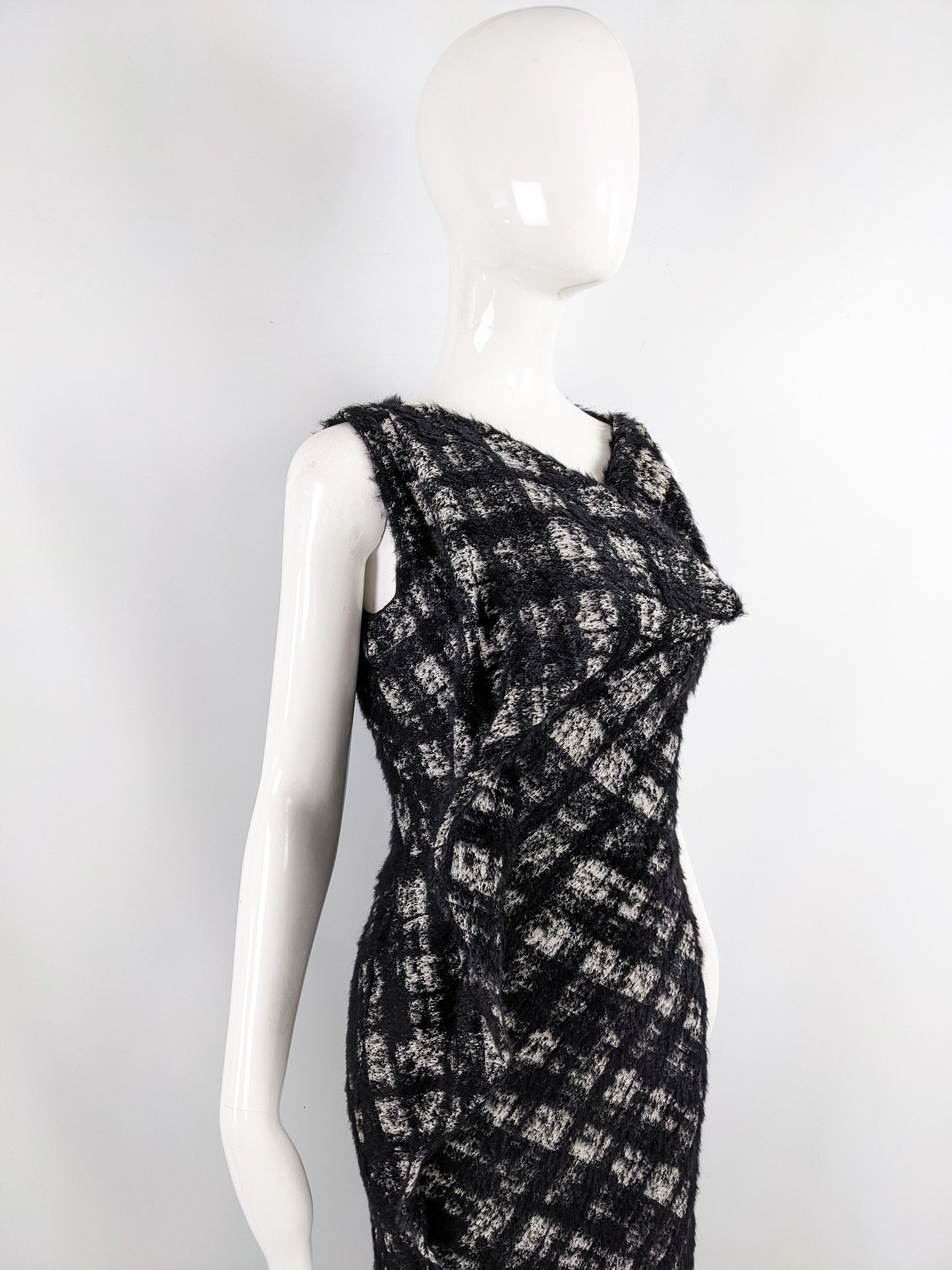 Plein Sud Vintage Black & White Checked Structural Party Dress, 1990s