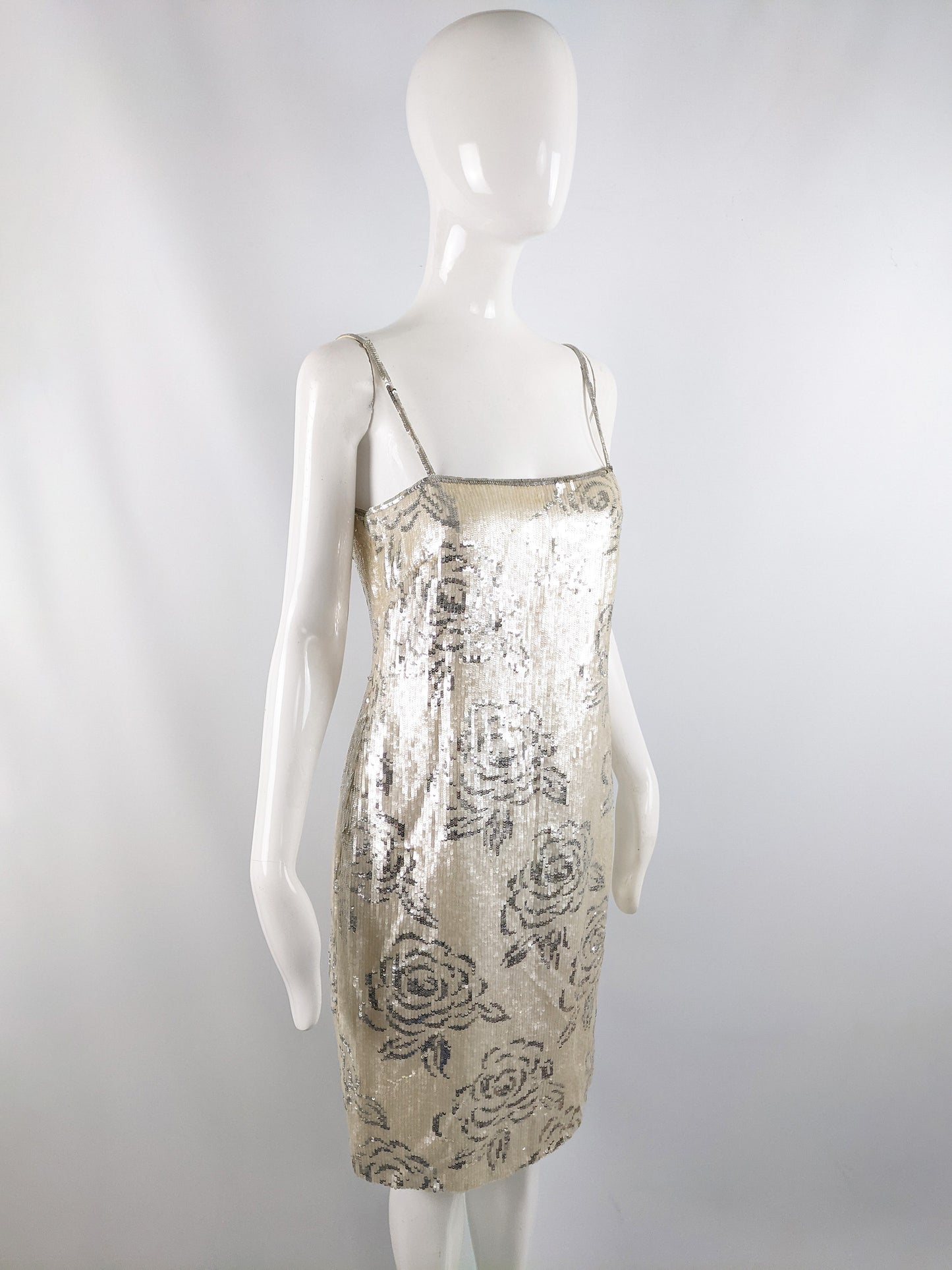 Vintage Floral Flapper Style Sequin Party Dress, 1980s