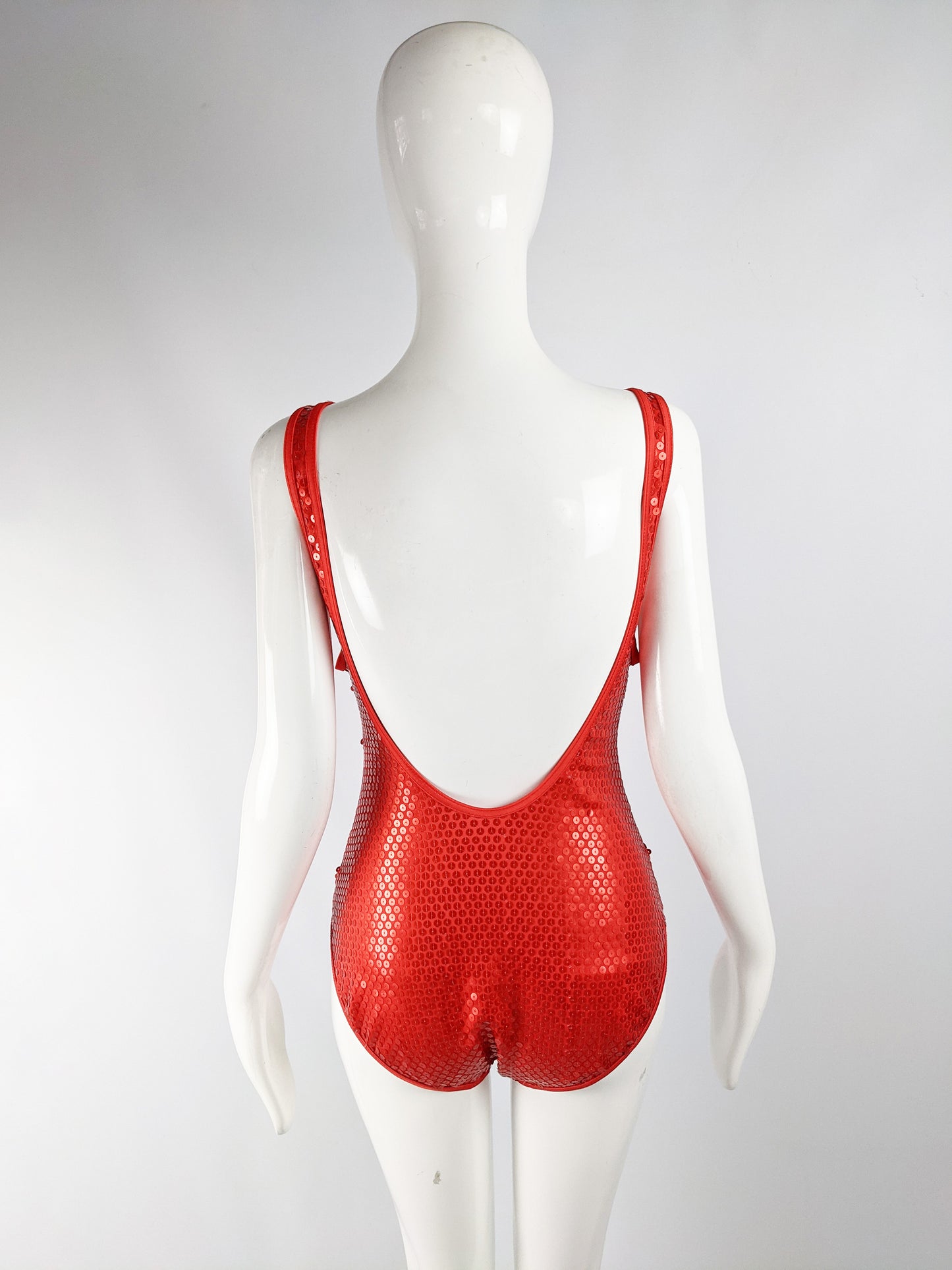 Womens Vintage Red Clear Sequin Swimsuit, 1980s