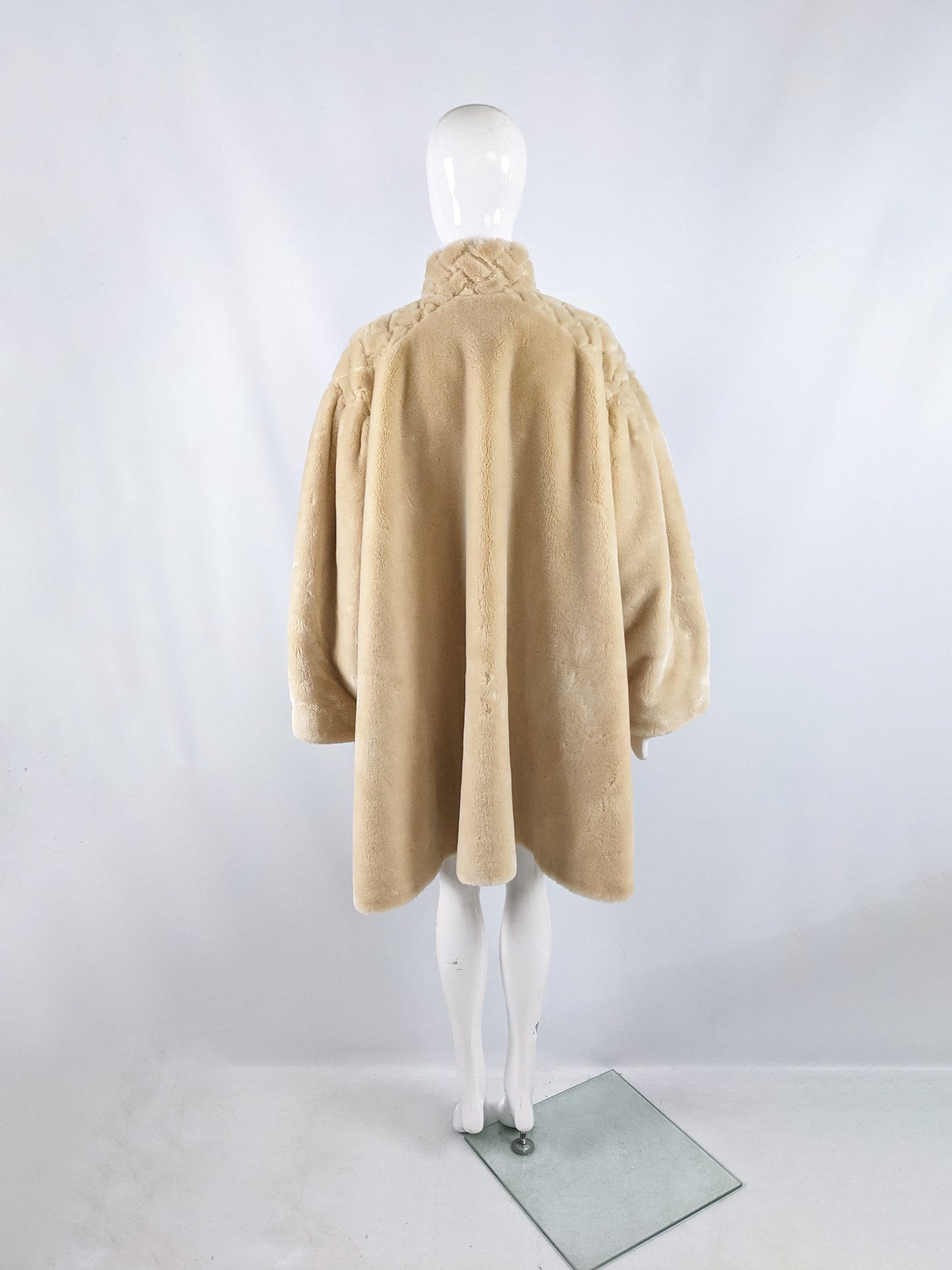 Vintage Oversized Blonde Faux Fur Trapeze Coat, 1980s