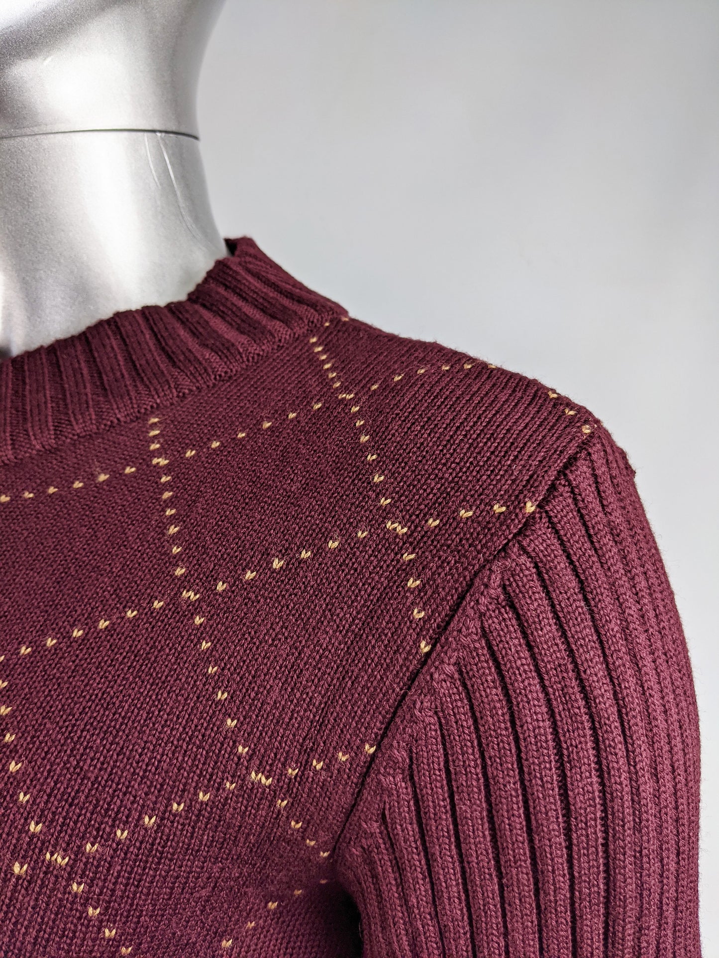 Mens Vintage Burgundy Red Diamond Jumper, 1990s