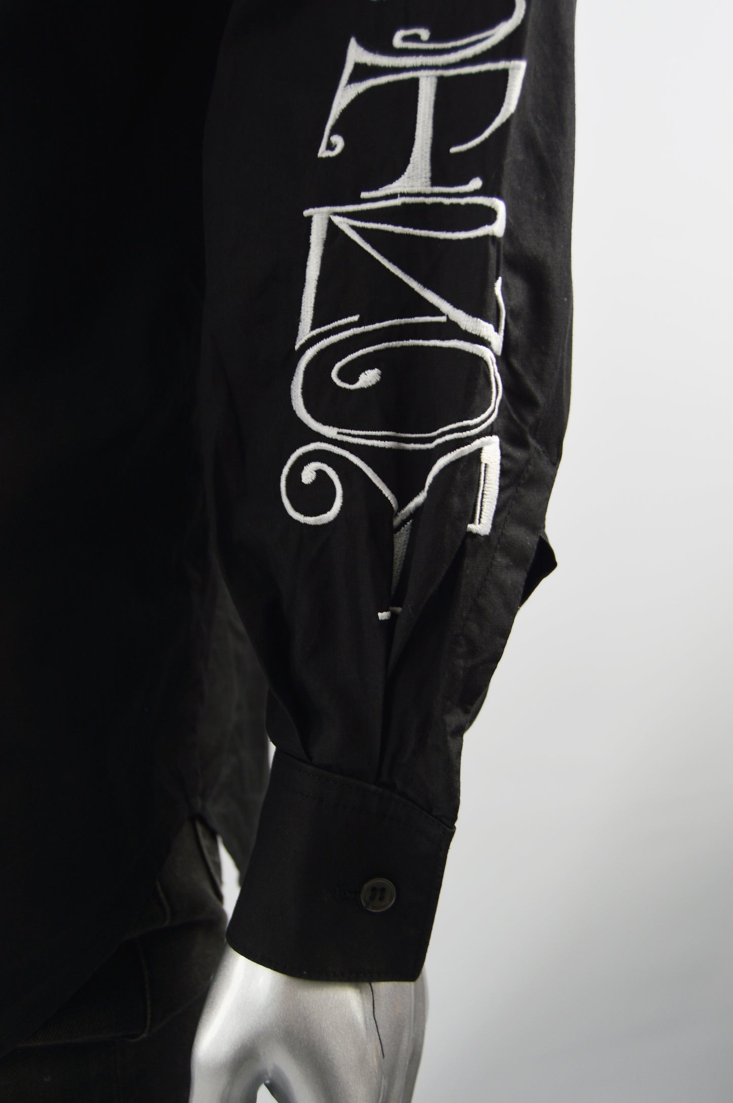 Mens Vintage Black Embroidered Long Sleeve Shirt, 1990s