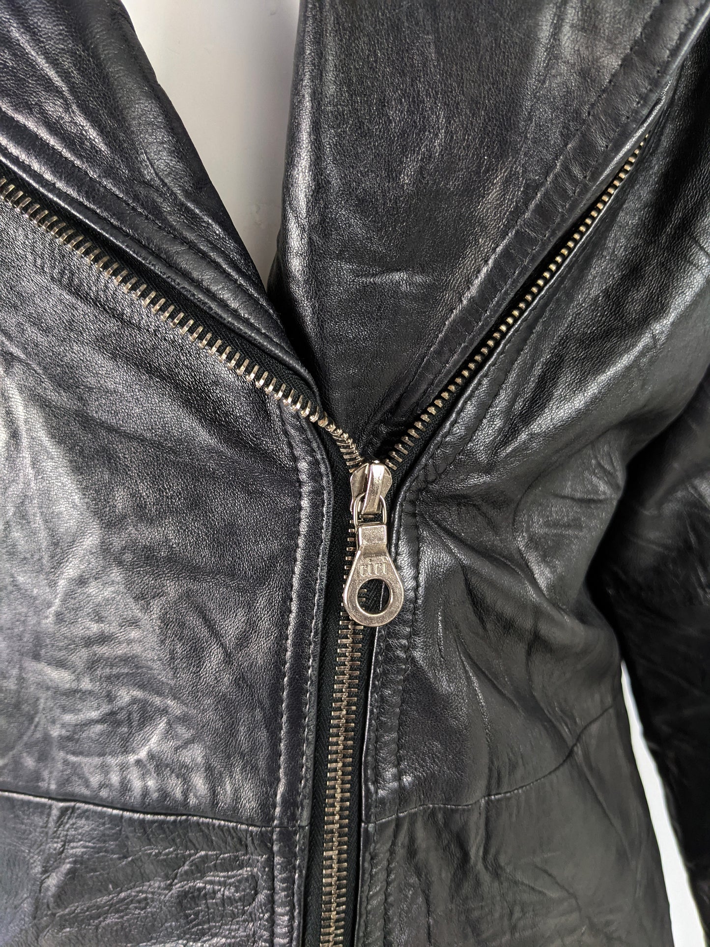Vintage Womens Black Leather Biker Jacket, 1980s