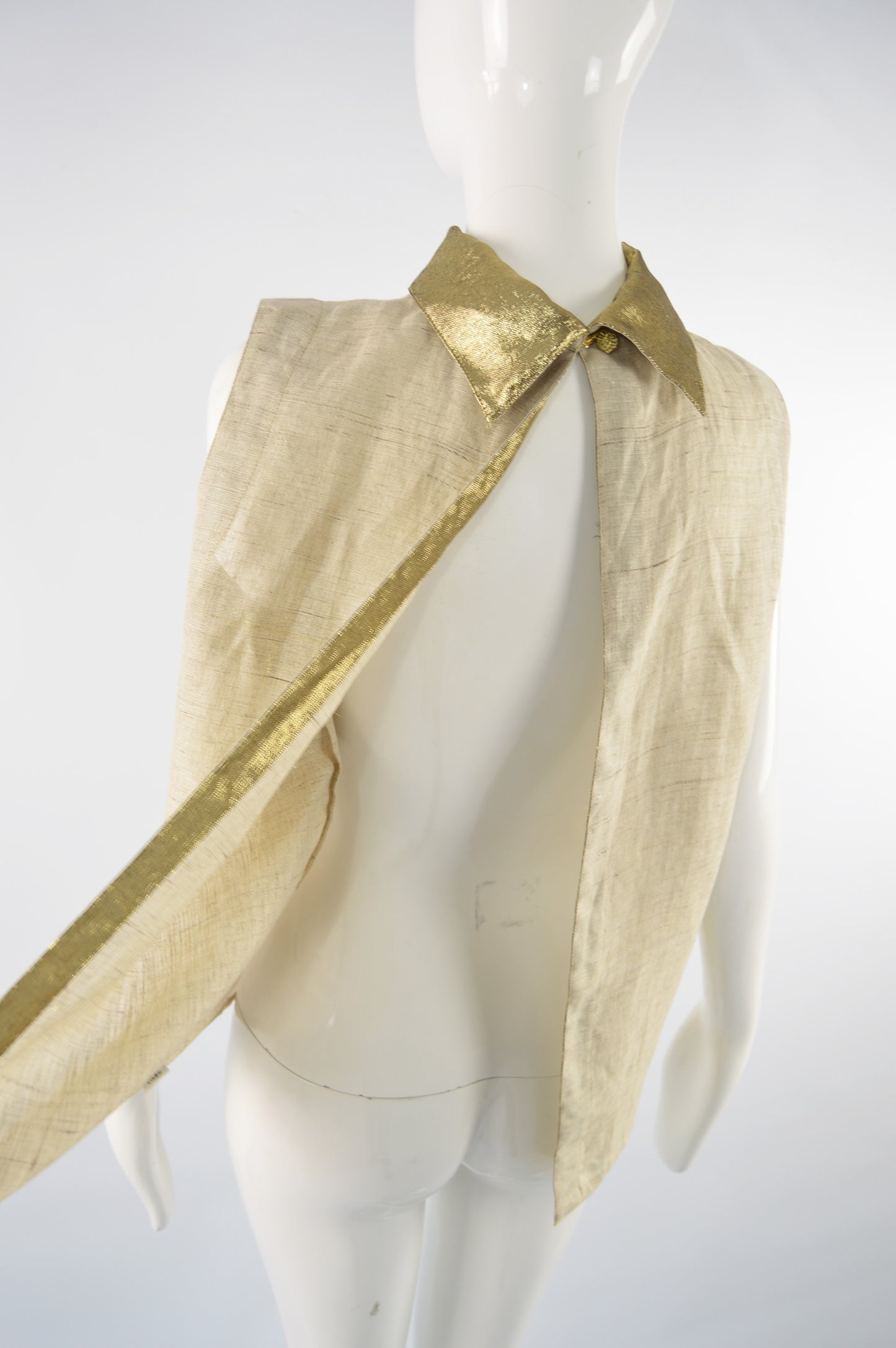 Vintage Gold Collar Backless Linen Blouse, 1990s