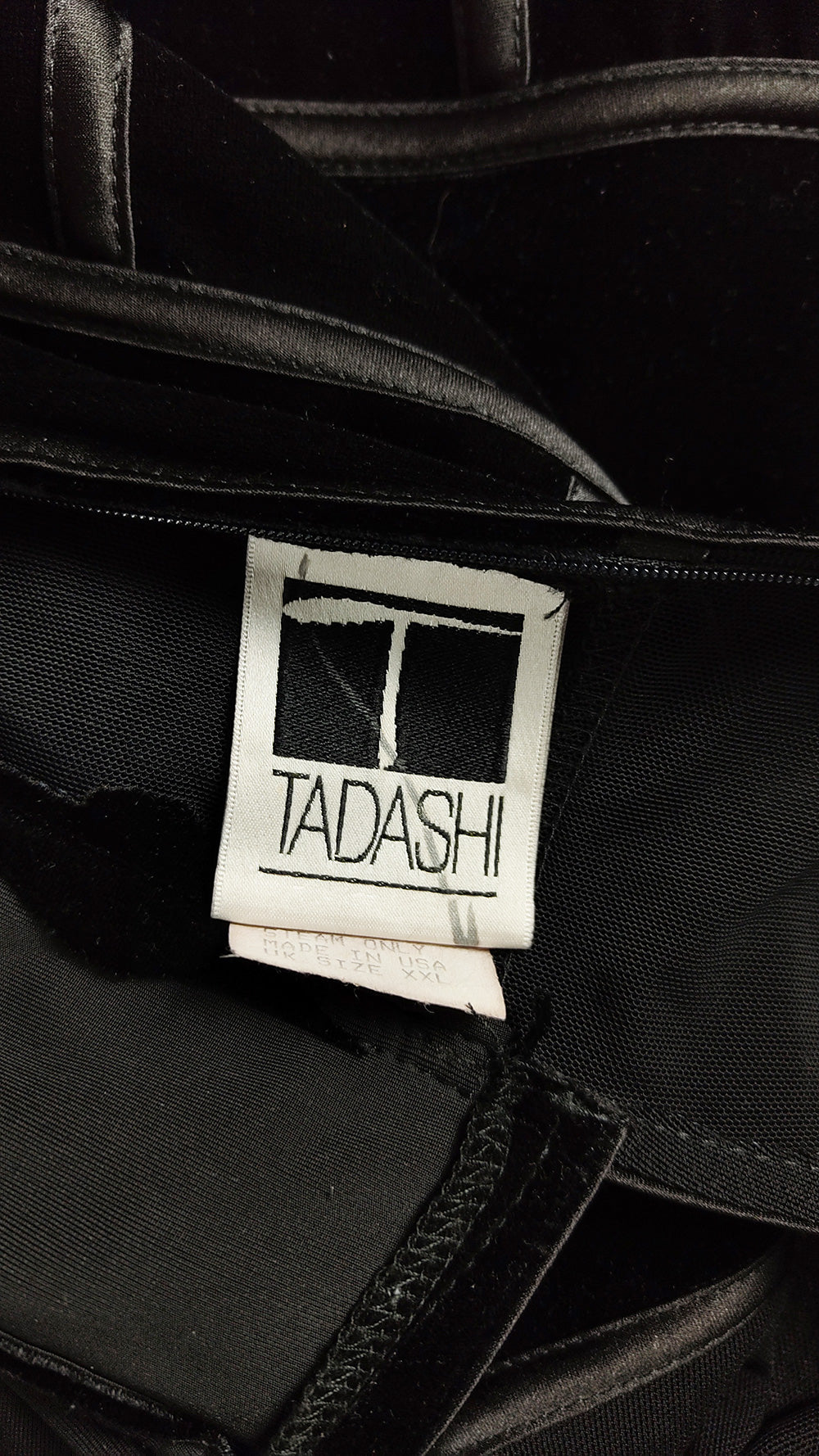 Tadashi Vintage Black Velvet & Sheer Mesh Evening Dress, 1990s