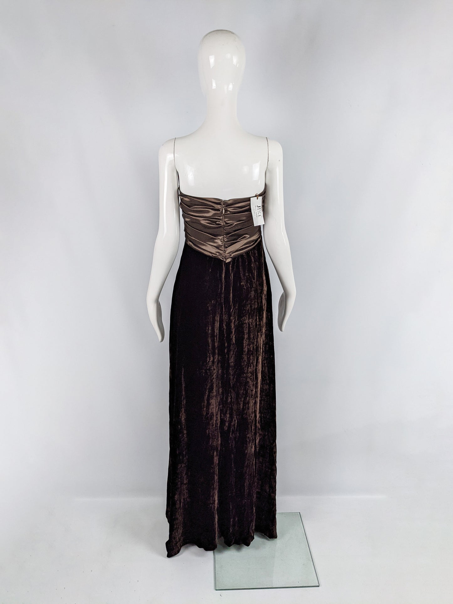 Vintage Brown Velvet & Satin Cameo Evening Dress, 1990s