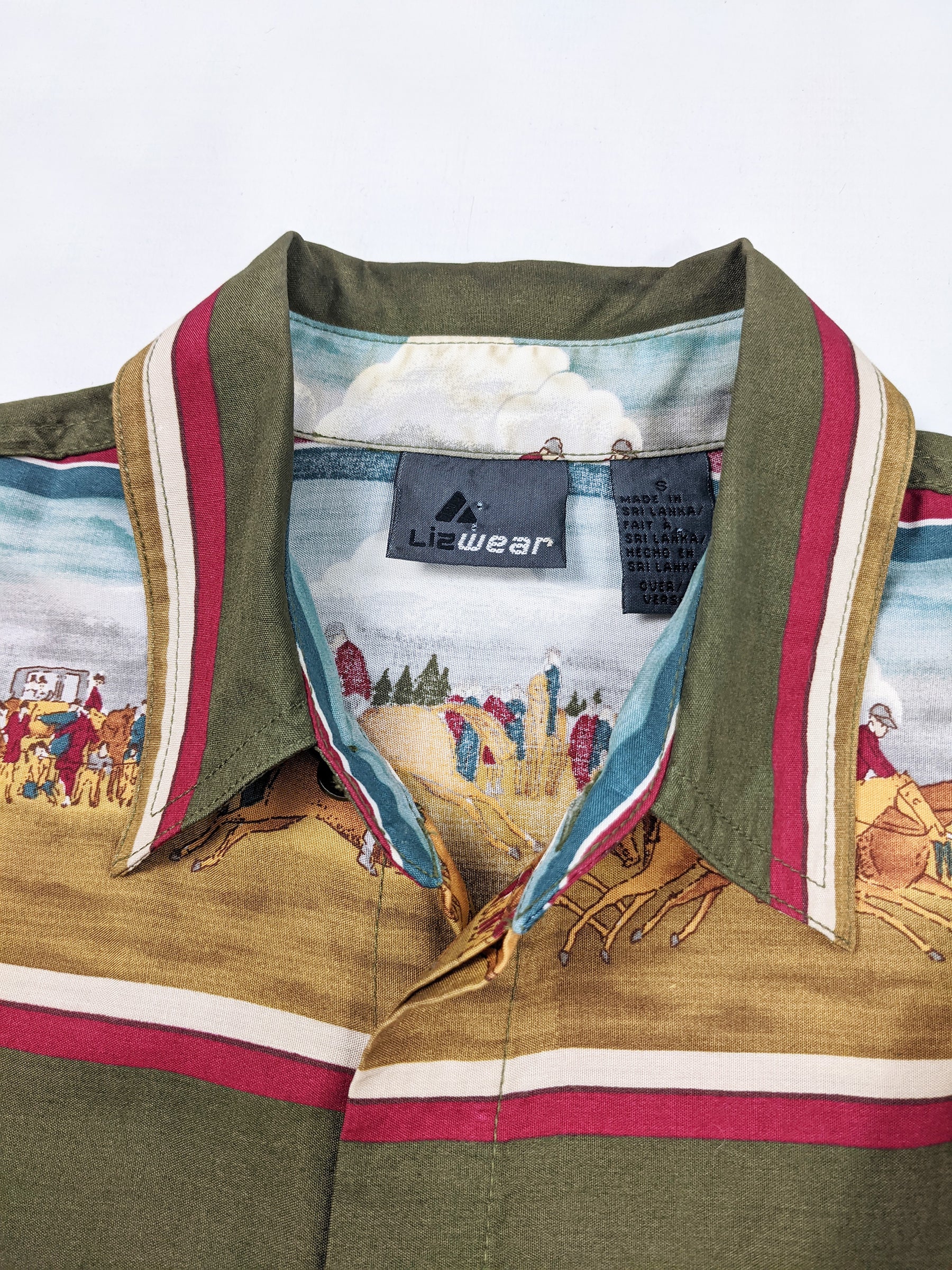 Mens Vintage Horse Racing Print Modal Shirt, 1980s