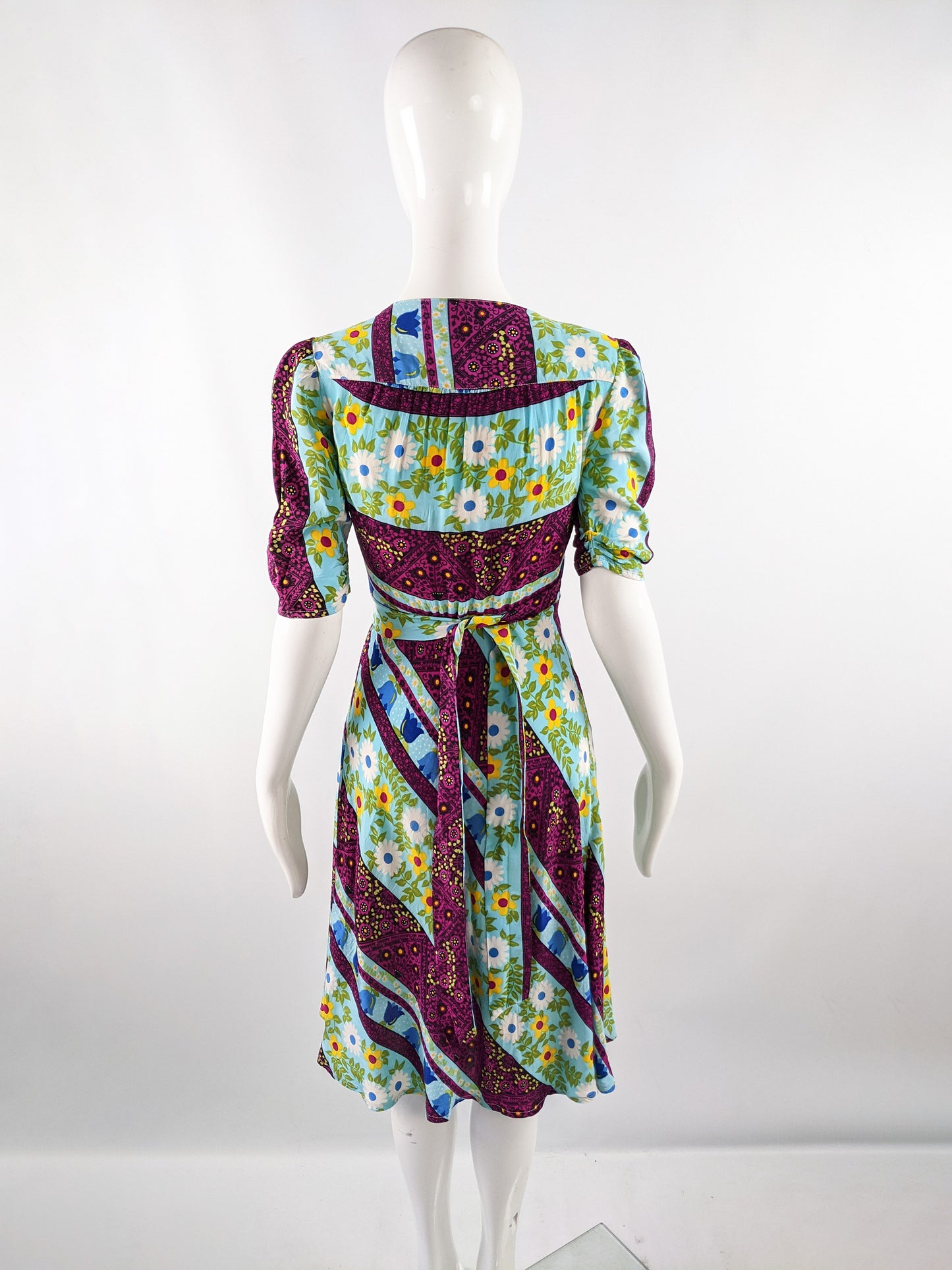 Vintage Bold Multicoloured Floral Patchwork Print Wrap Dress, 1970s