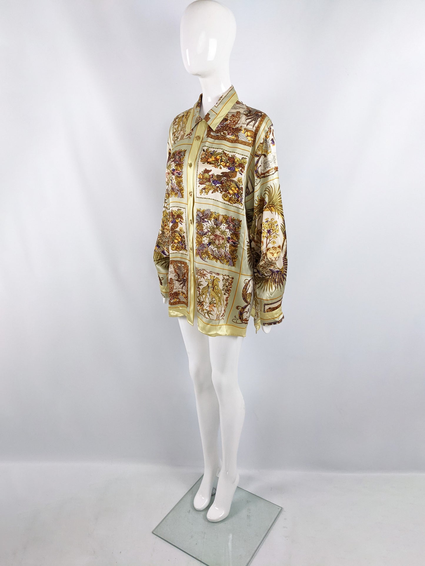 Vintage Womens Satin Animal Print Oversized Blouse, 1980s