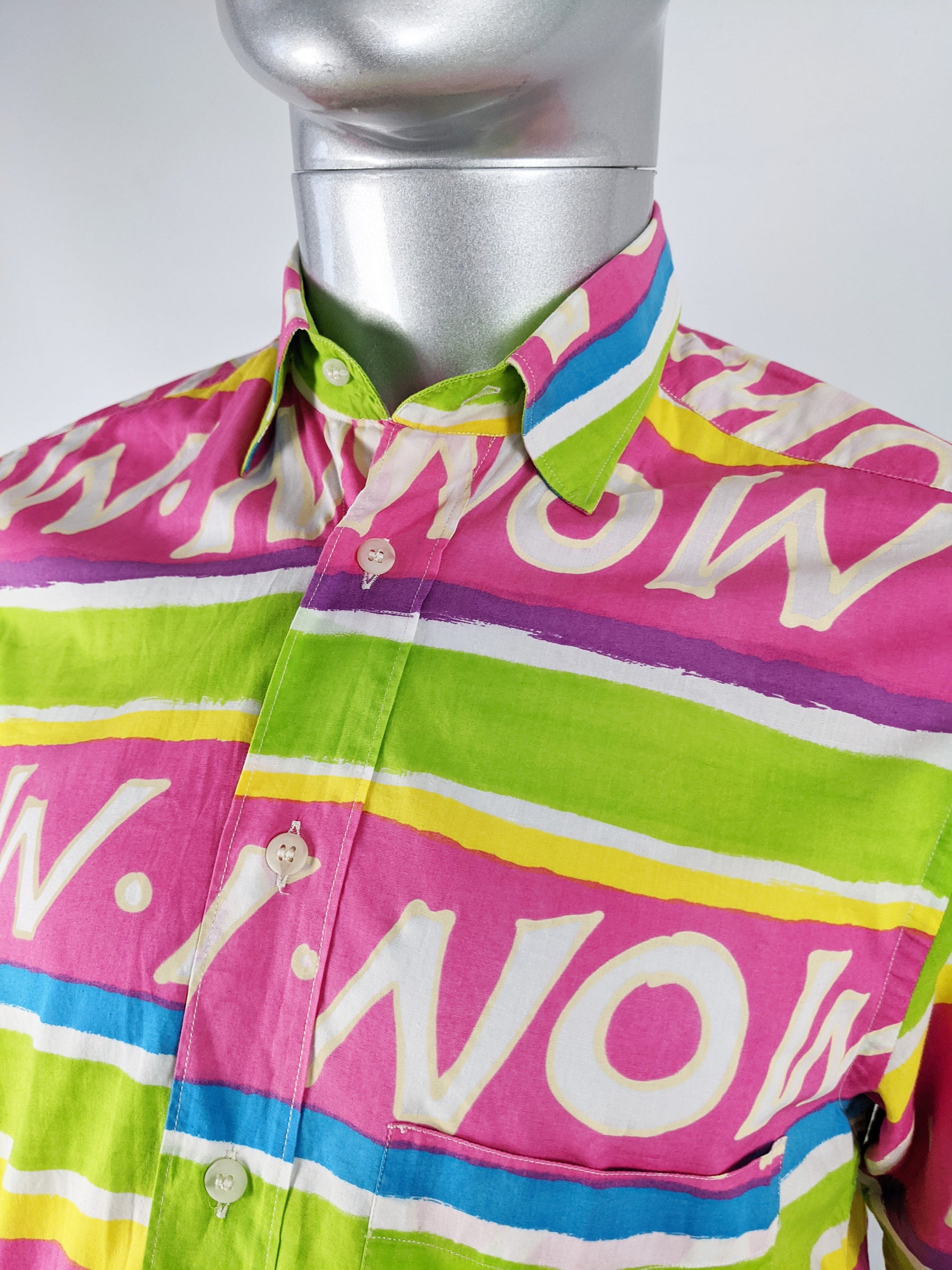 Mens Vintage 'Now' Patterned Short Sleeve Shirt, 1980s