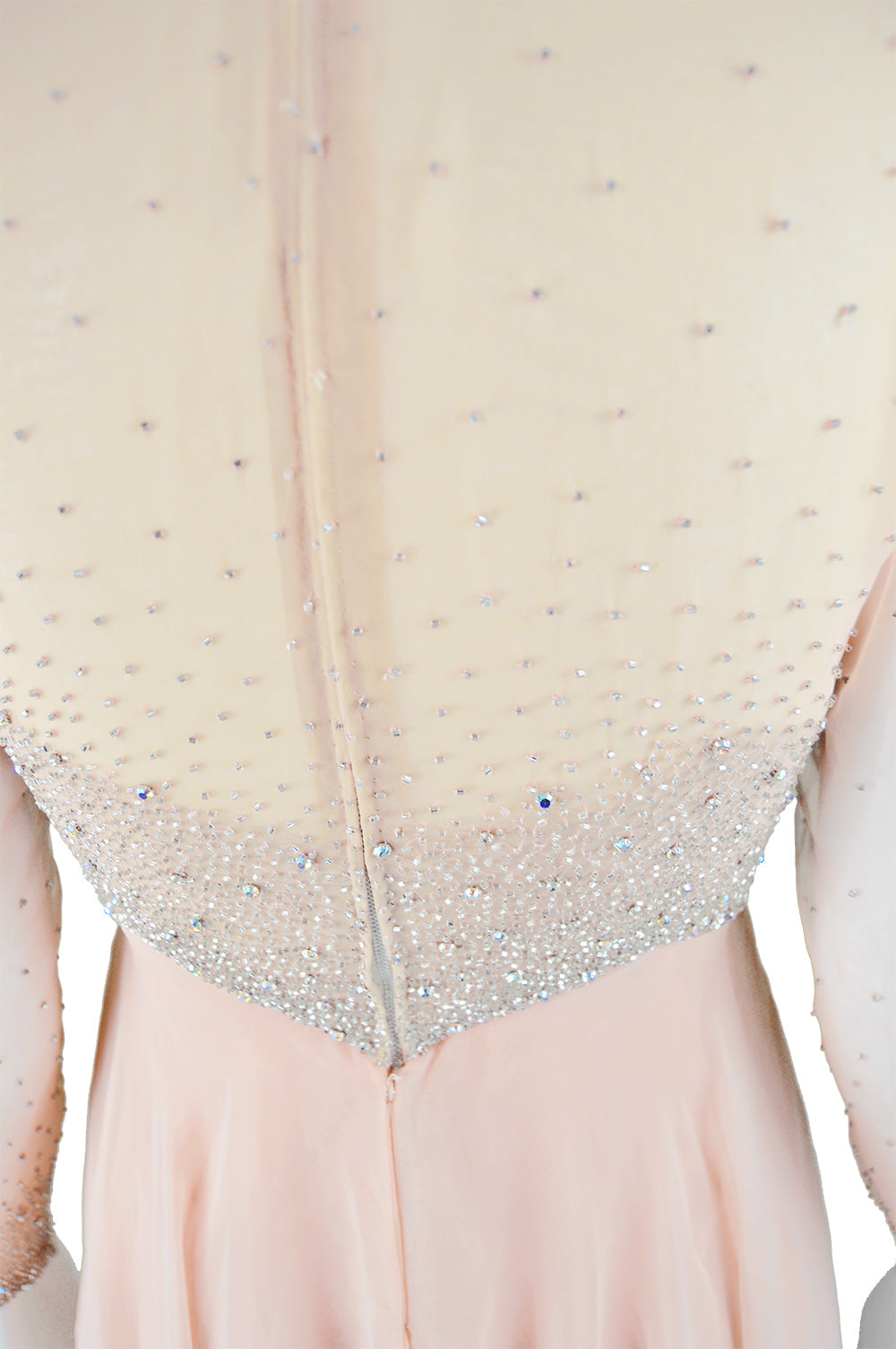Peach Vintage Chiffon Beaded Evening Gown, 1960s