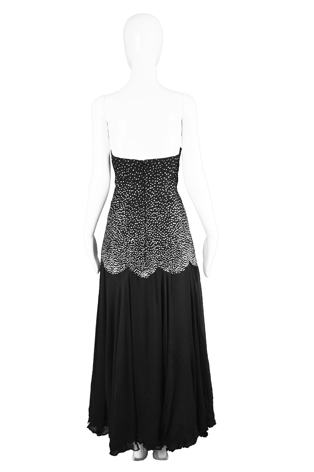 Vintage Sparkly Tulle & Ruched Silk Evening Dress, 1980s