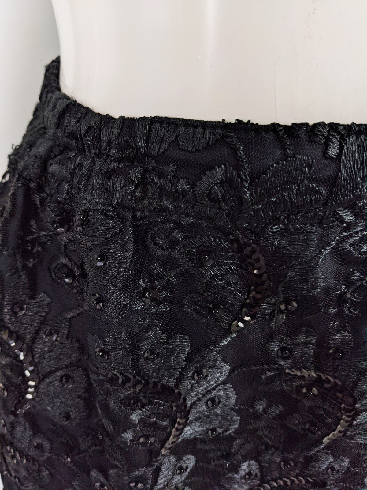Vintage Black Embroidered Lace & Sequin Party Skirt, 1980s