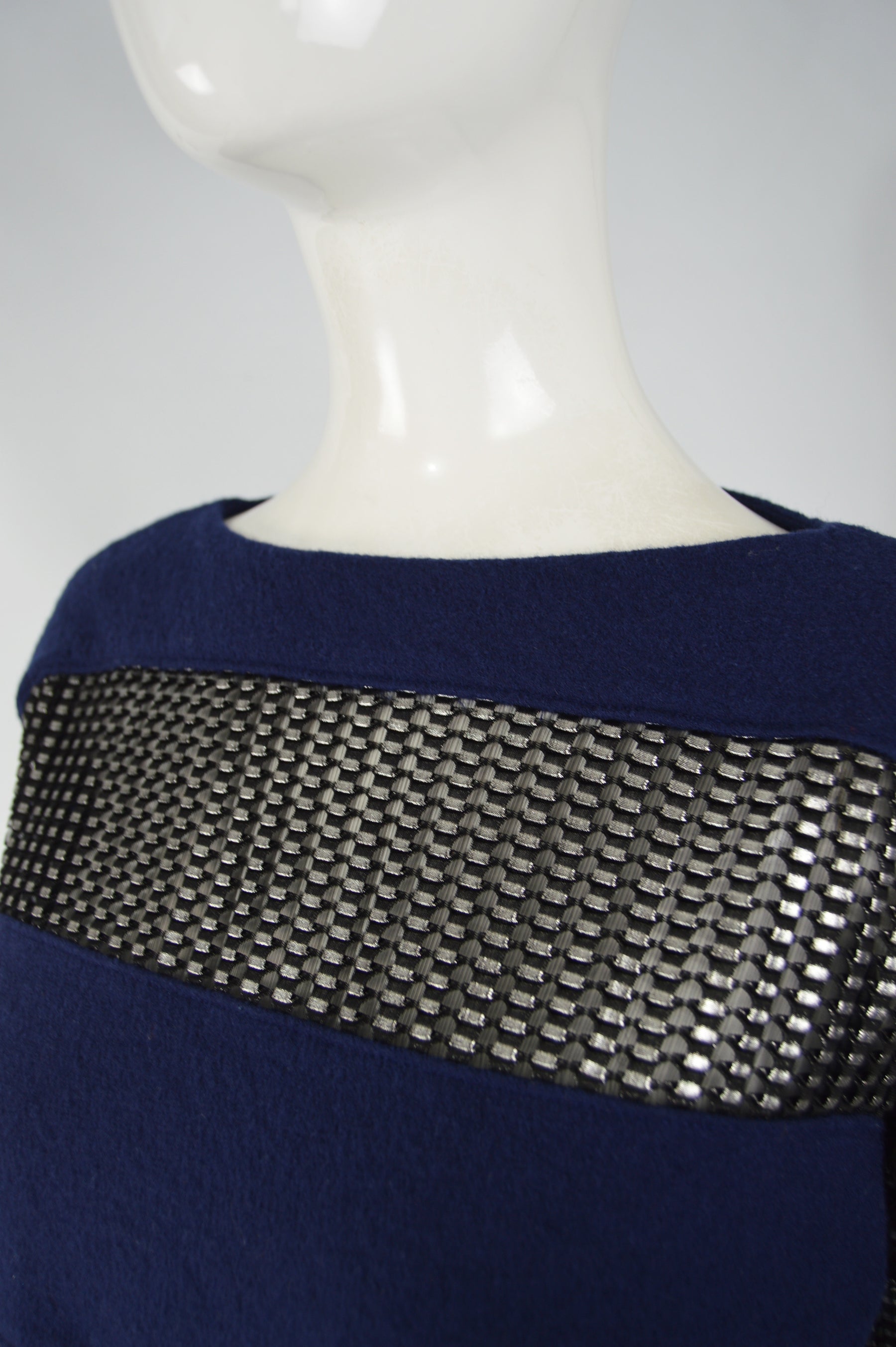 Paco Rabanne Archival Womens Blue Wool & Silver Mesh Shirt, 2000s