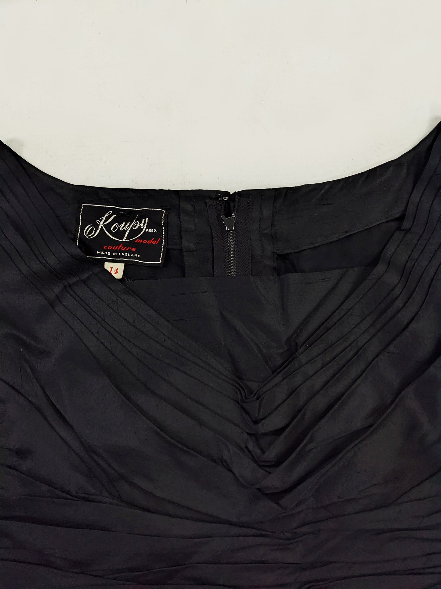 Koupy Model Couture Vintage 50s Black Silk Taffeta Dress, 1950s