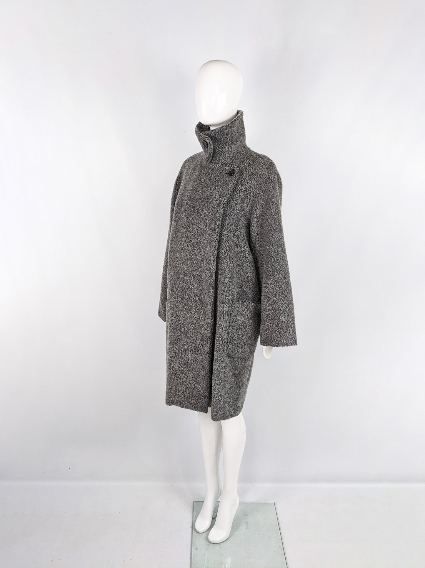Vintage Grey Mohair, Virgin Wool & Alpaca Minimalist Coat, 1990s