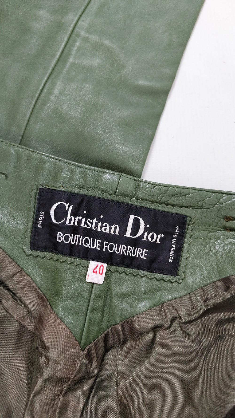 Christian Dior Vintage Green Real Leather High Waisted Trousers, 1980s