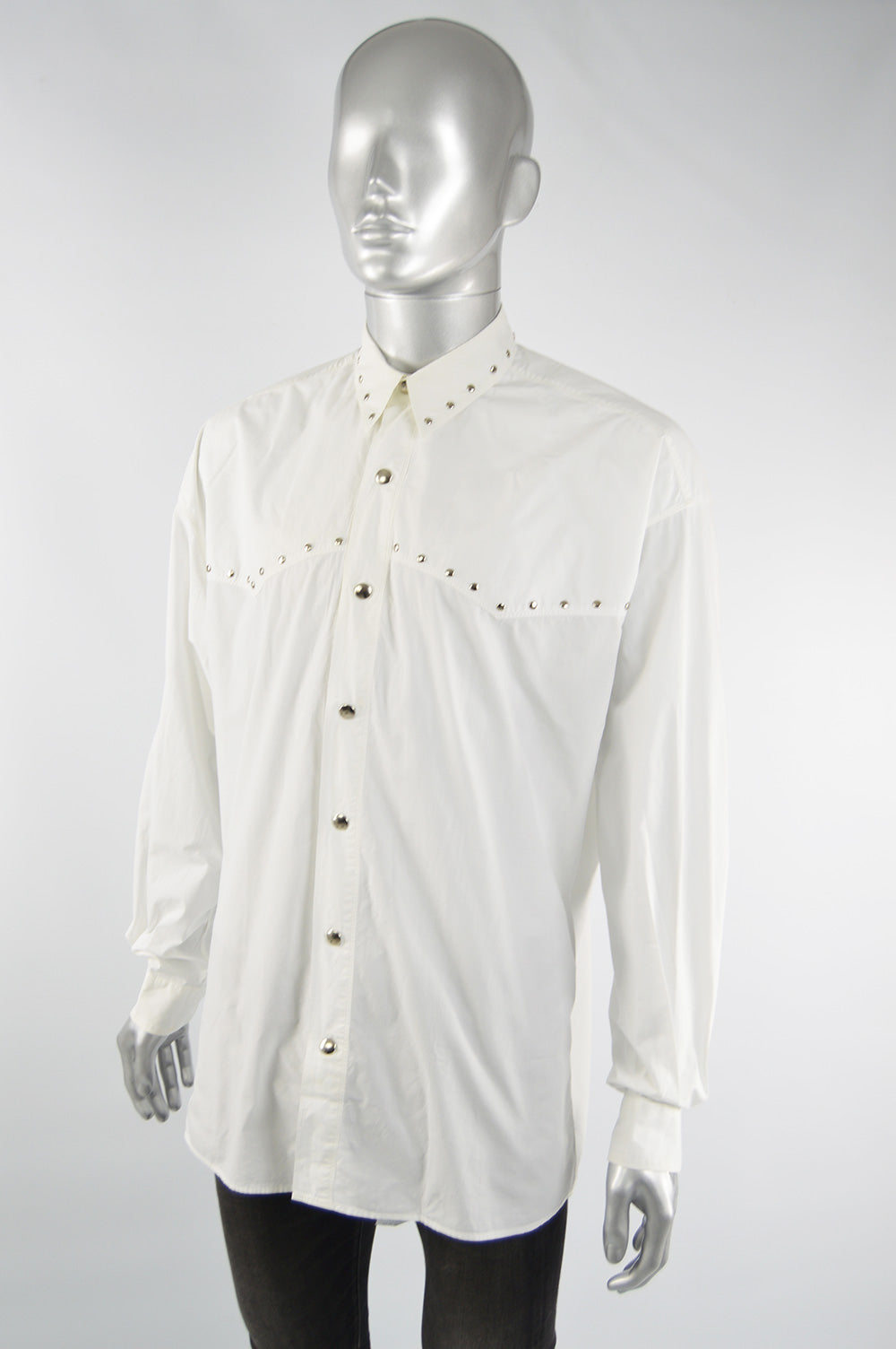 Mens Vintage White Studded Western Style Shirt, 1980s