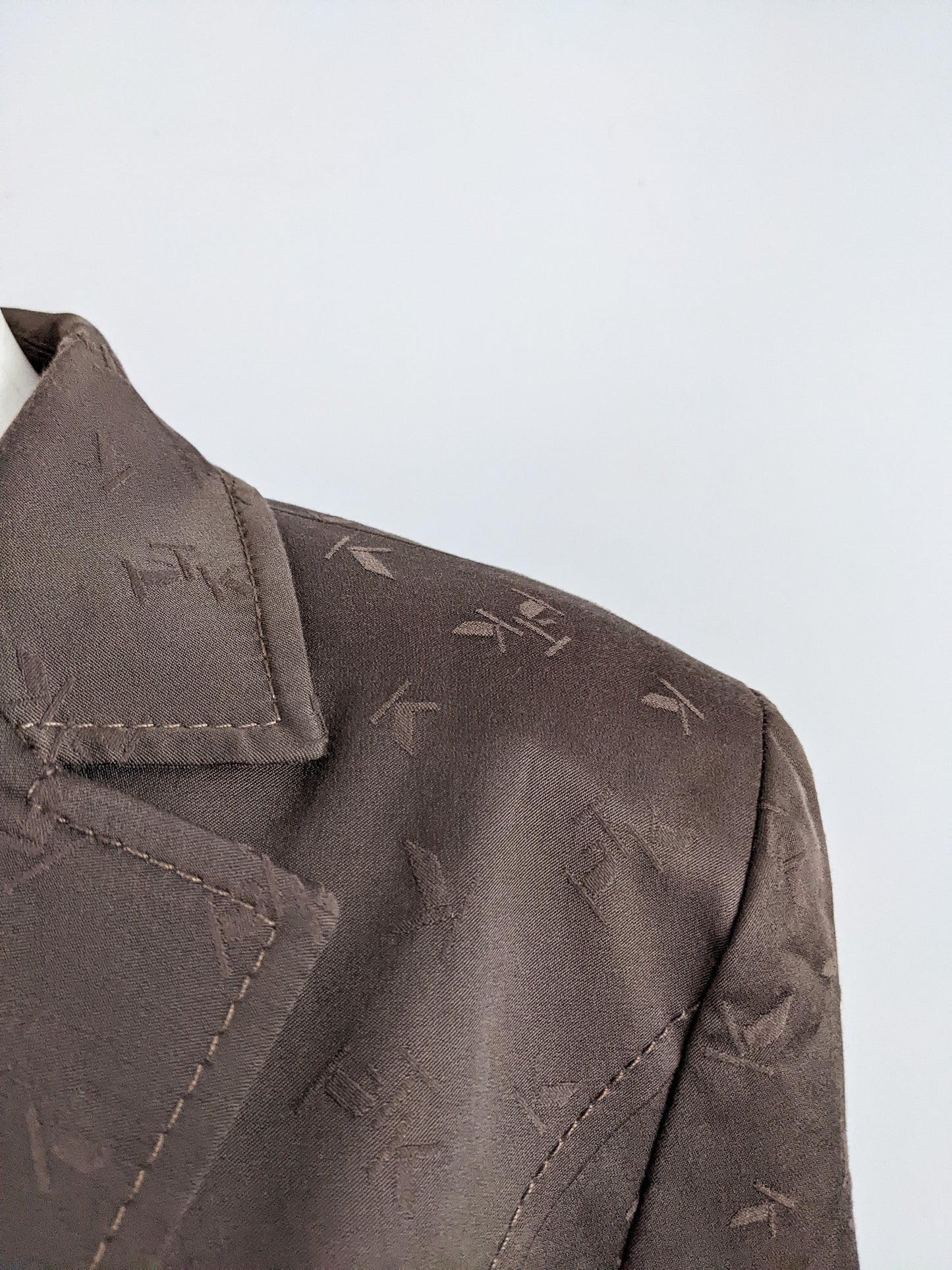 Krizia Vintage Spellout Jacquard Shoulder Padded Blazer Jacket, 1990s
