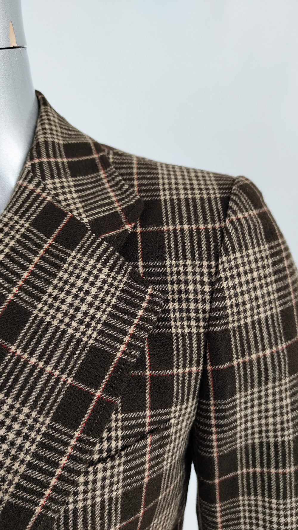 Vintage Mens Brown Checked Wool Fully Canvassed Blazer Jacket, 1970s
