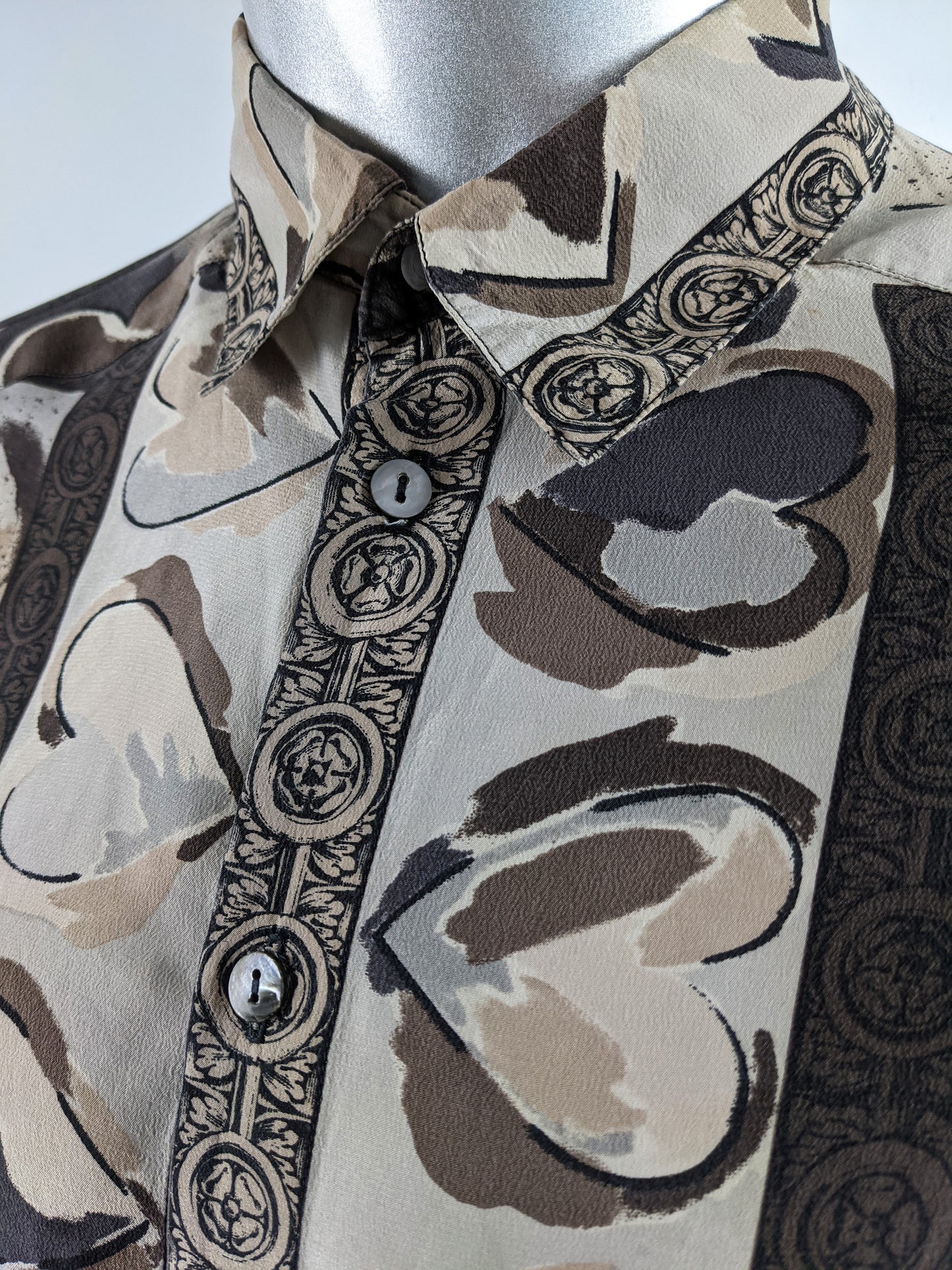 Joseph Mens Vintage Love Heart Print Pure Silk Shirt, 1980s