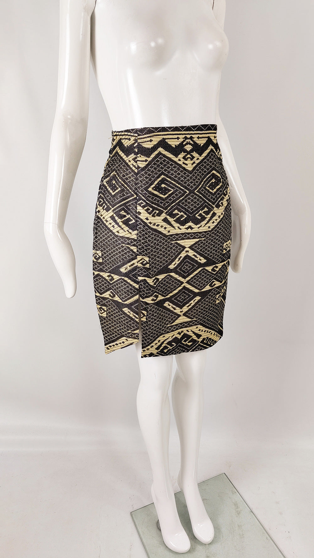 Gianfranco Ferre Vintage 80s Woven Silk Tribal Skirt, 1980s