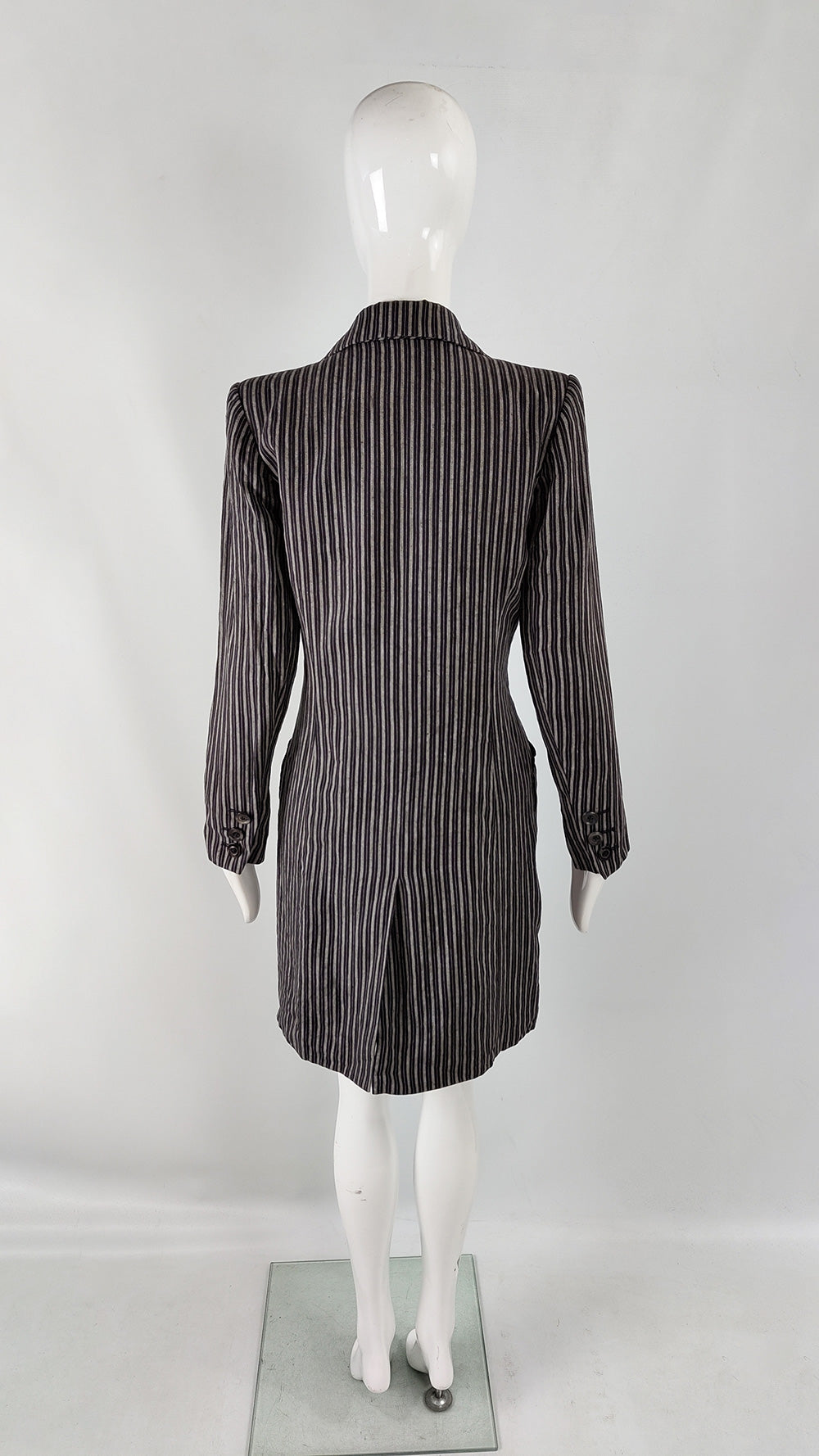 Yves Saint Laurent Vintage Womens Striped Black Linen Jacket, 1980s