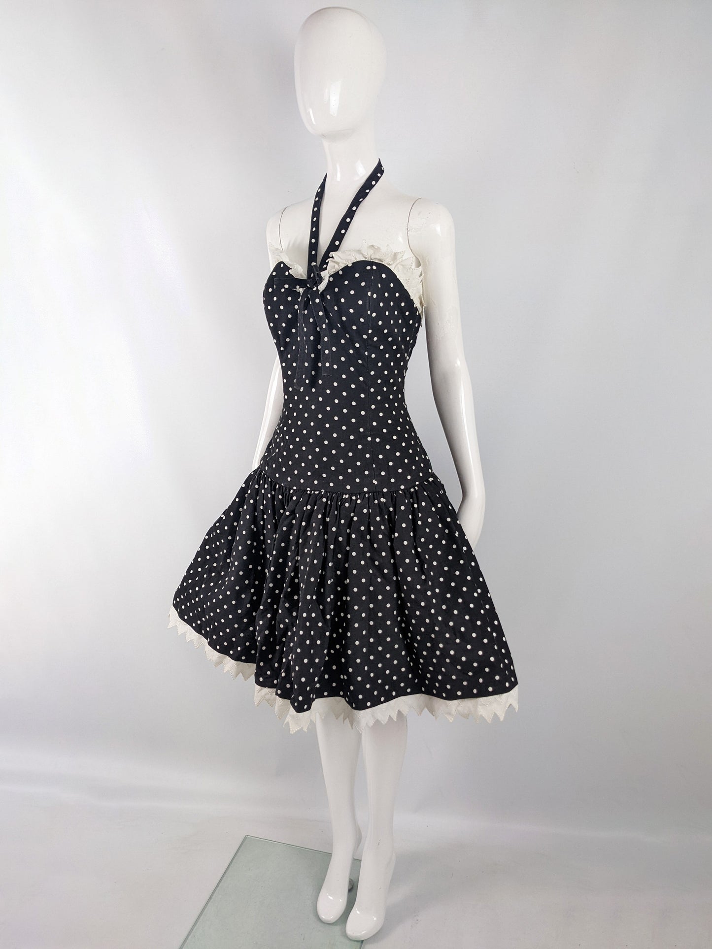 Victor Costa Vintage Halterneck Polka Dot Party Dress, 1980s