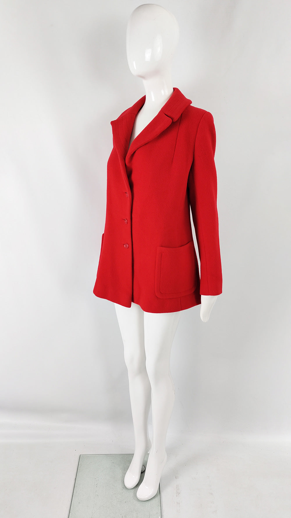 Elgee Vintage 60s Red Pure Wool A Line Mod Coat, 1960s