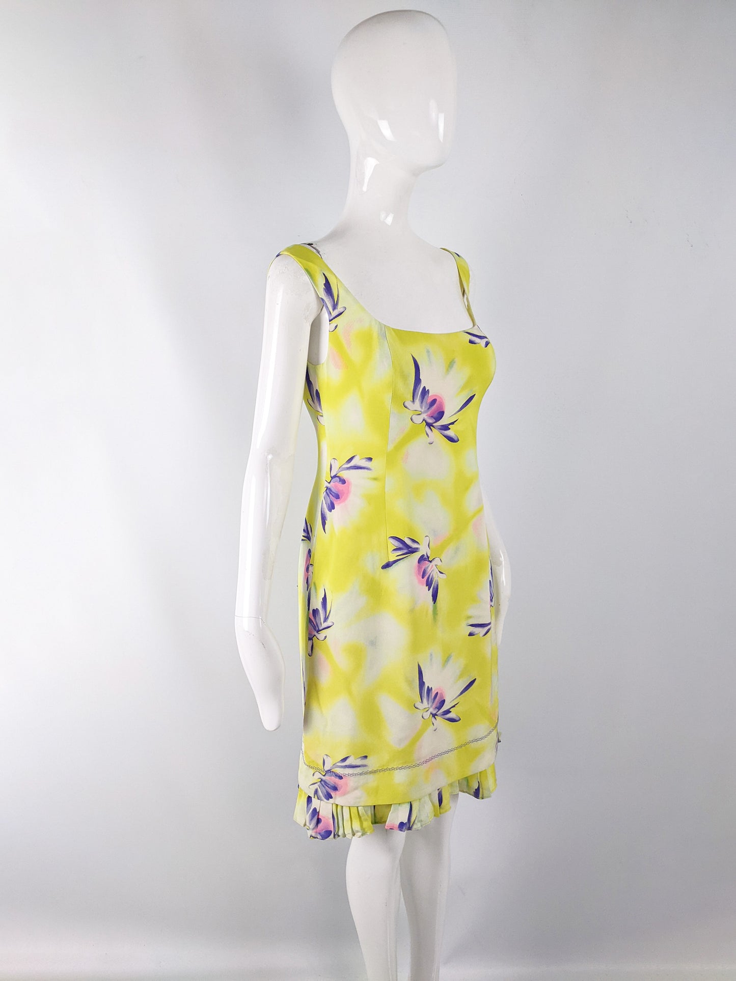 Gianni Versace Vintage Yellow Silk Floral Dress, 1990s