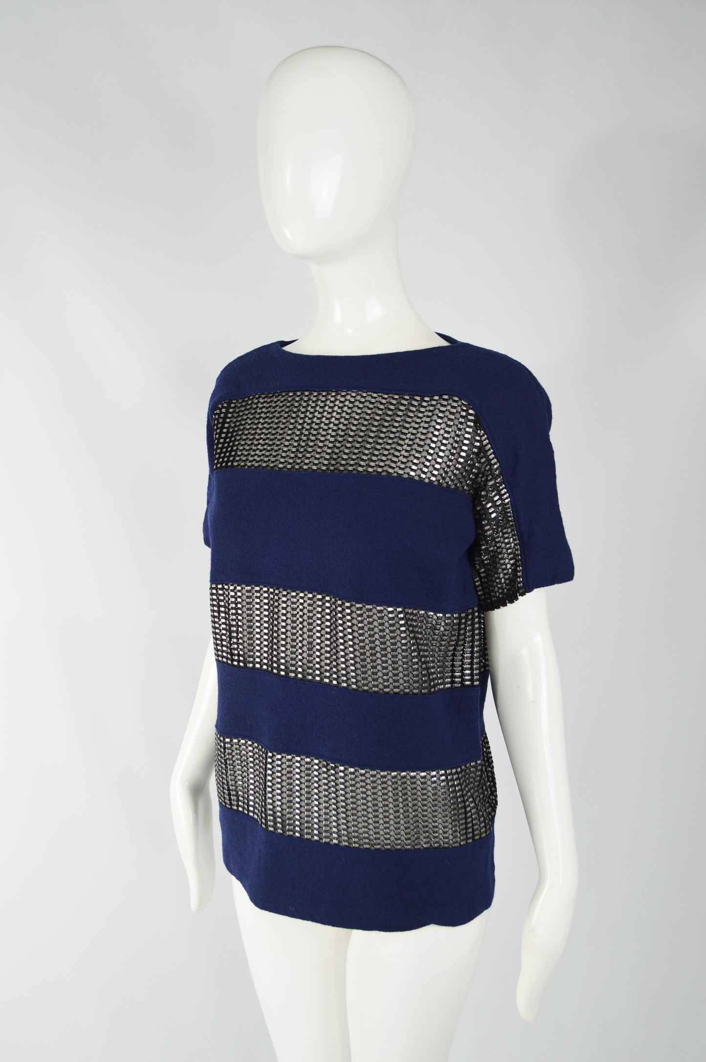 Womens Blue Wool & Silver Mesh Shirt, 2000s