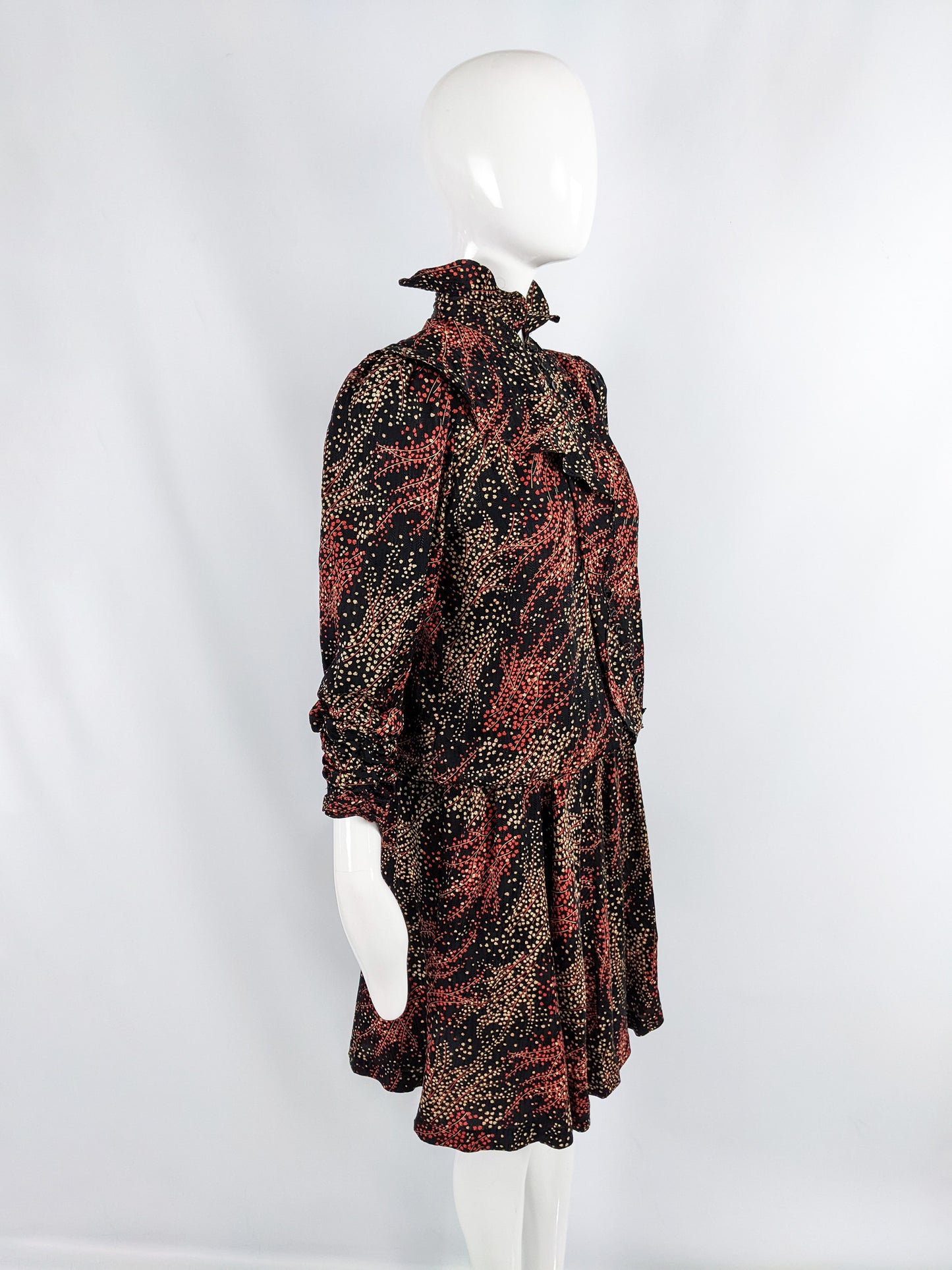 Jean & Martin Pallant Red & Black Silk Blouson Dress, 1980s