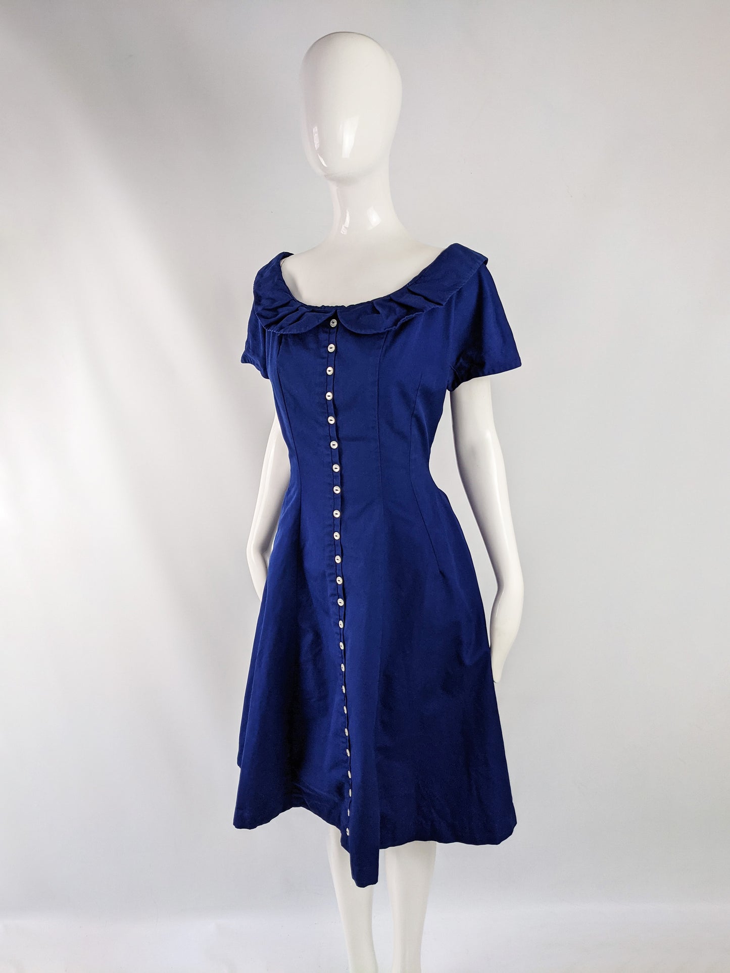 Vintage Dark Blue Short Sleeve Fit & Flare Dress, 1950s