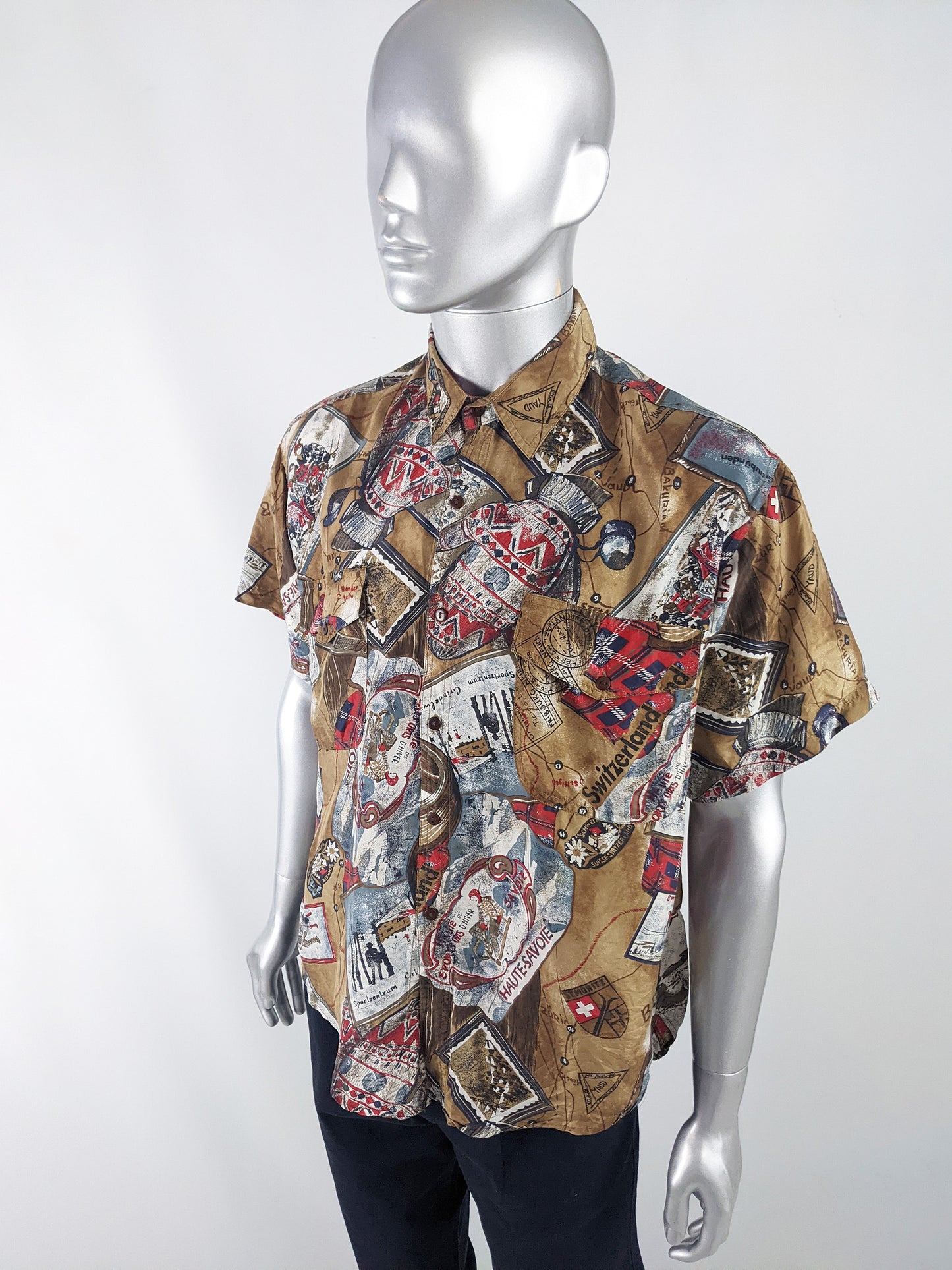 Naf Naf Paris Vintage Mens Pure Silk Shirt, 1980s
