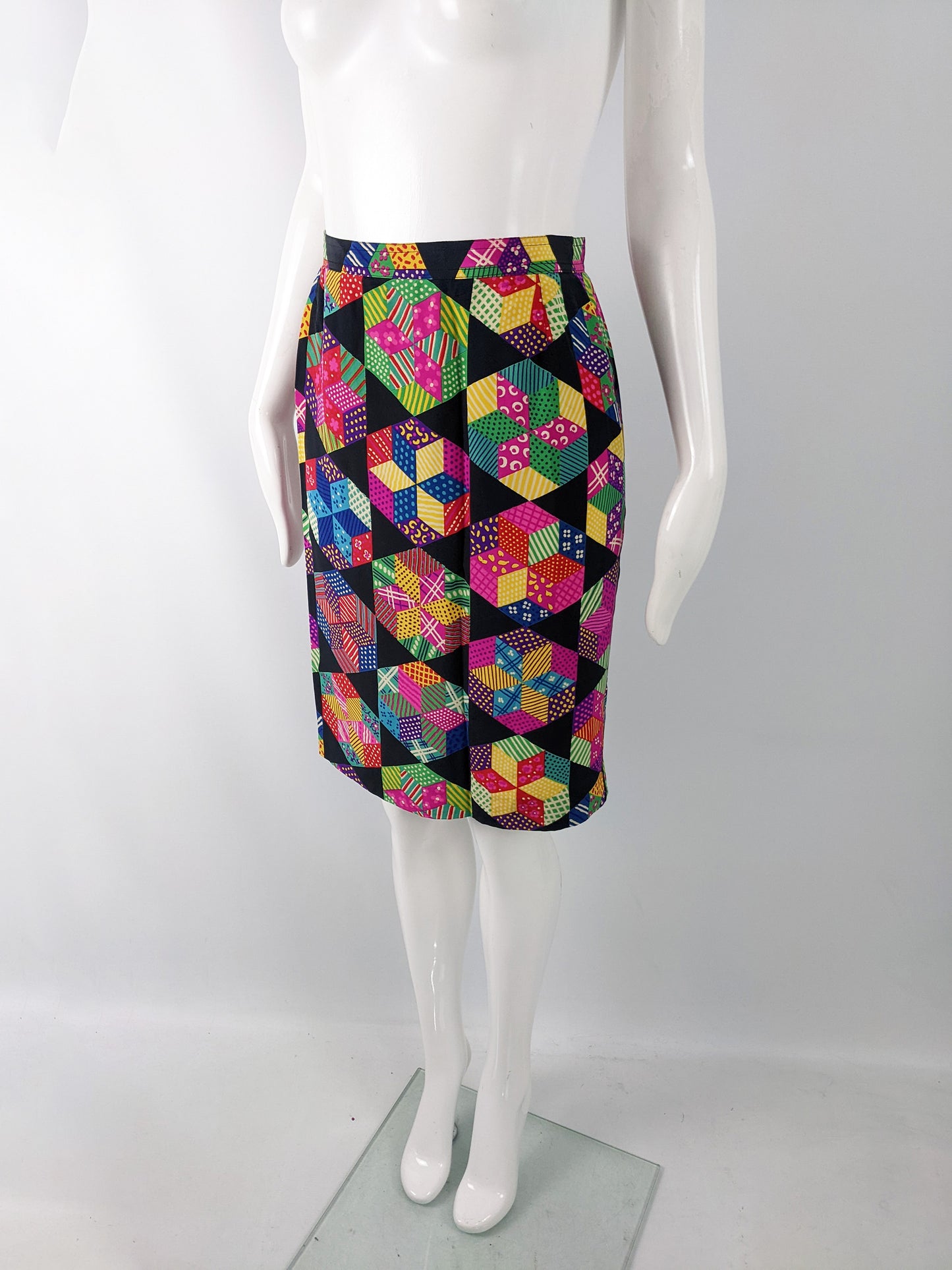 Valentino Vintage Multicoloured Silk Patchwork Print Skirt, 1980s