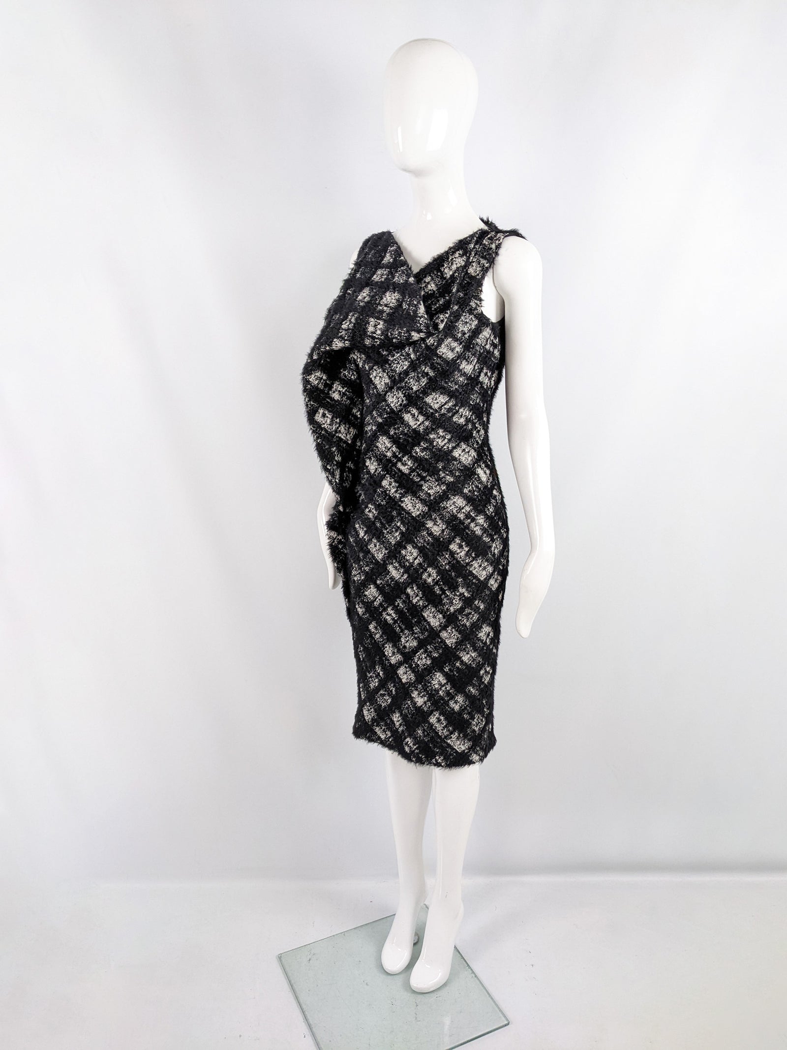 Plein Sud Vintage Black & White Checked Structural Party Dress, 1990s