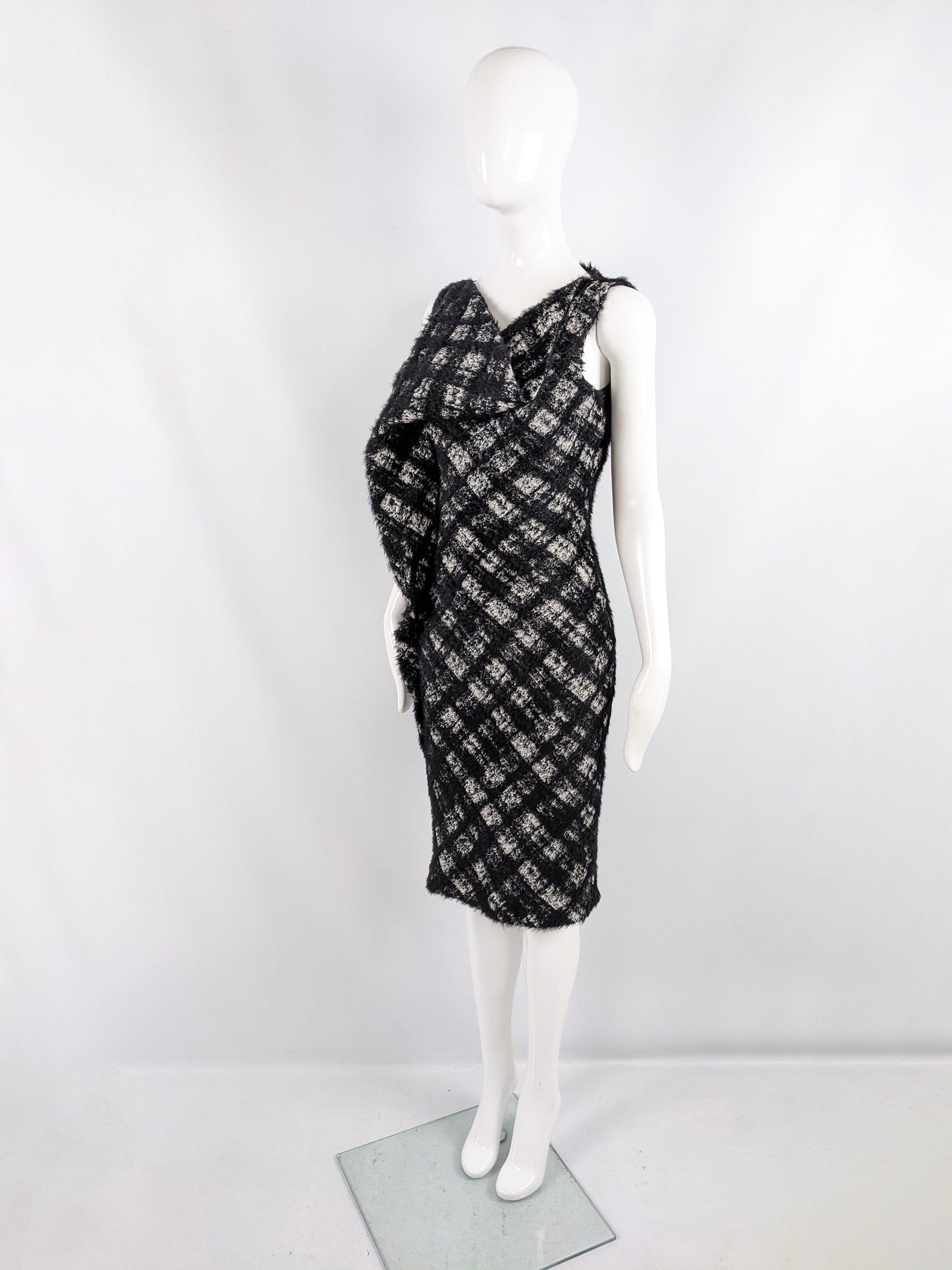 Plein Sud Vintage Black & White Checked Structural Party Dress, 1990s
