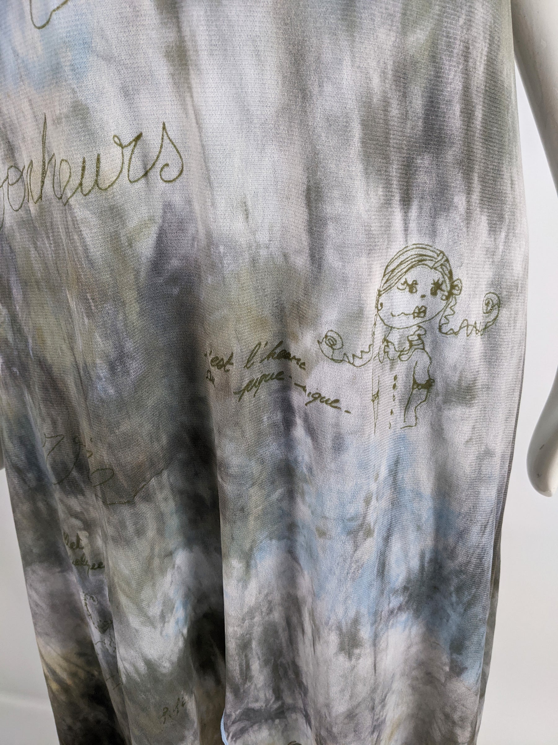 Cop Copine Vintage Mesh Two Piece Tie Dye Print Slip Dress, 1990s