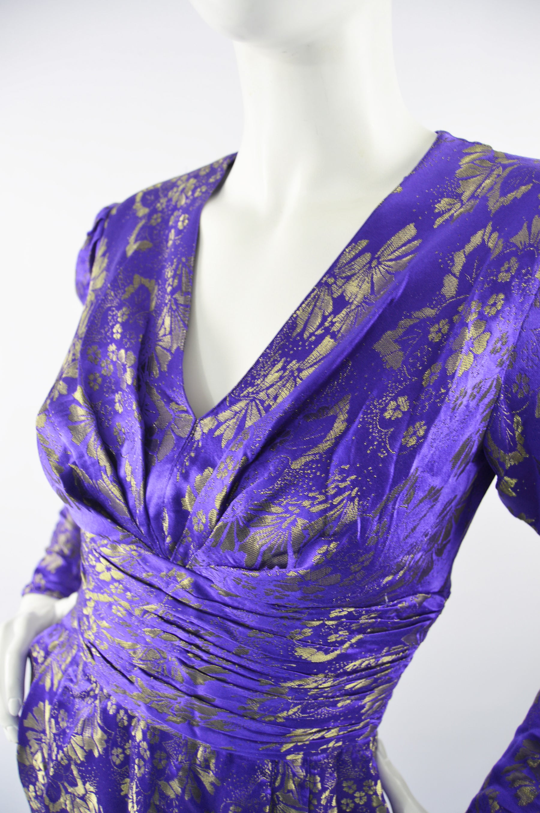 Preowned Blue & Gold Vintage Silk Party Dress, 1980s