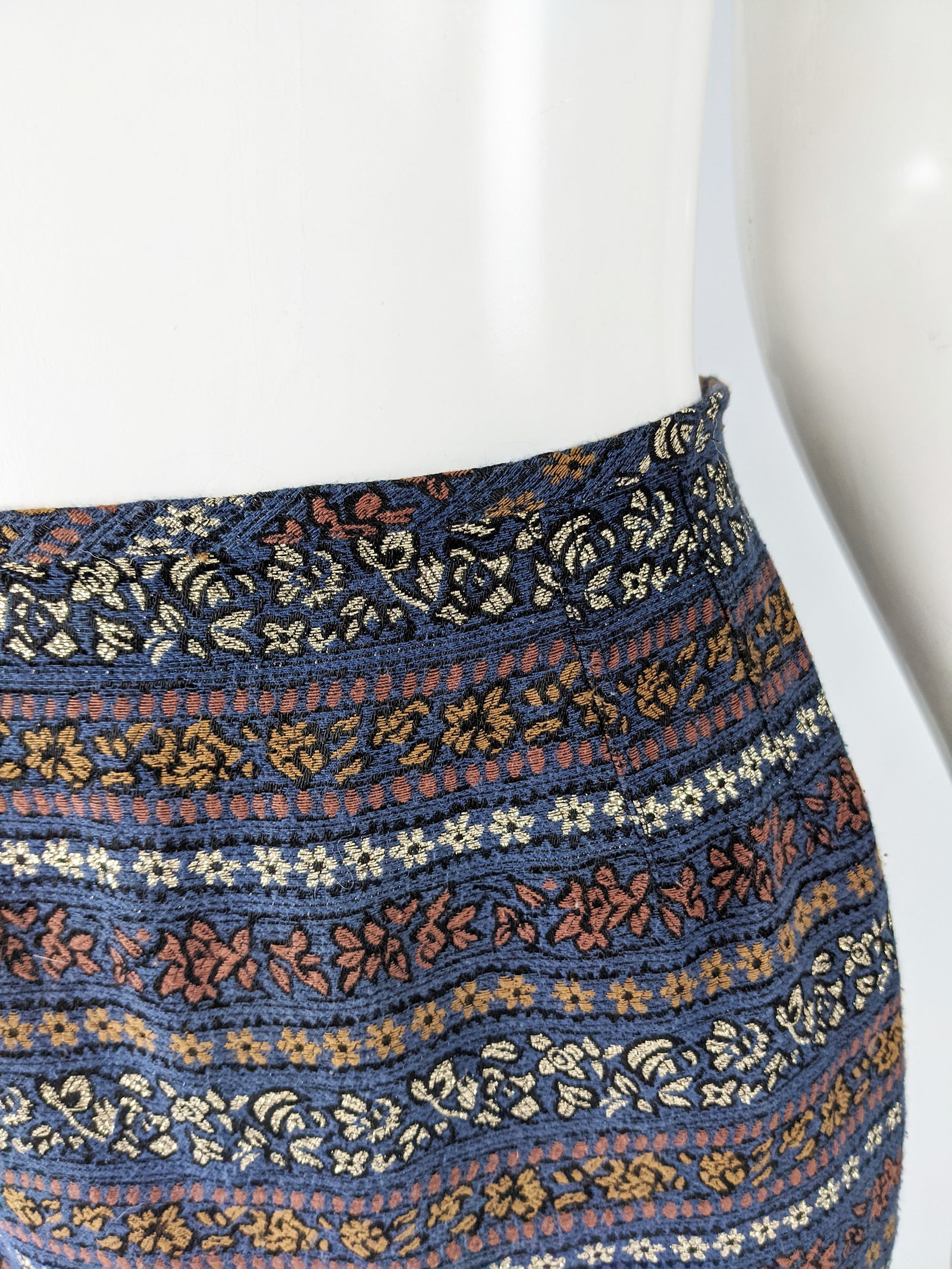 Jean Paul Gaultier Blue Vintage Brocade Pencil Skirt, 1980s