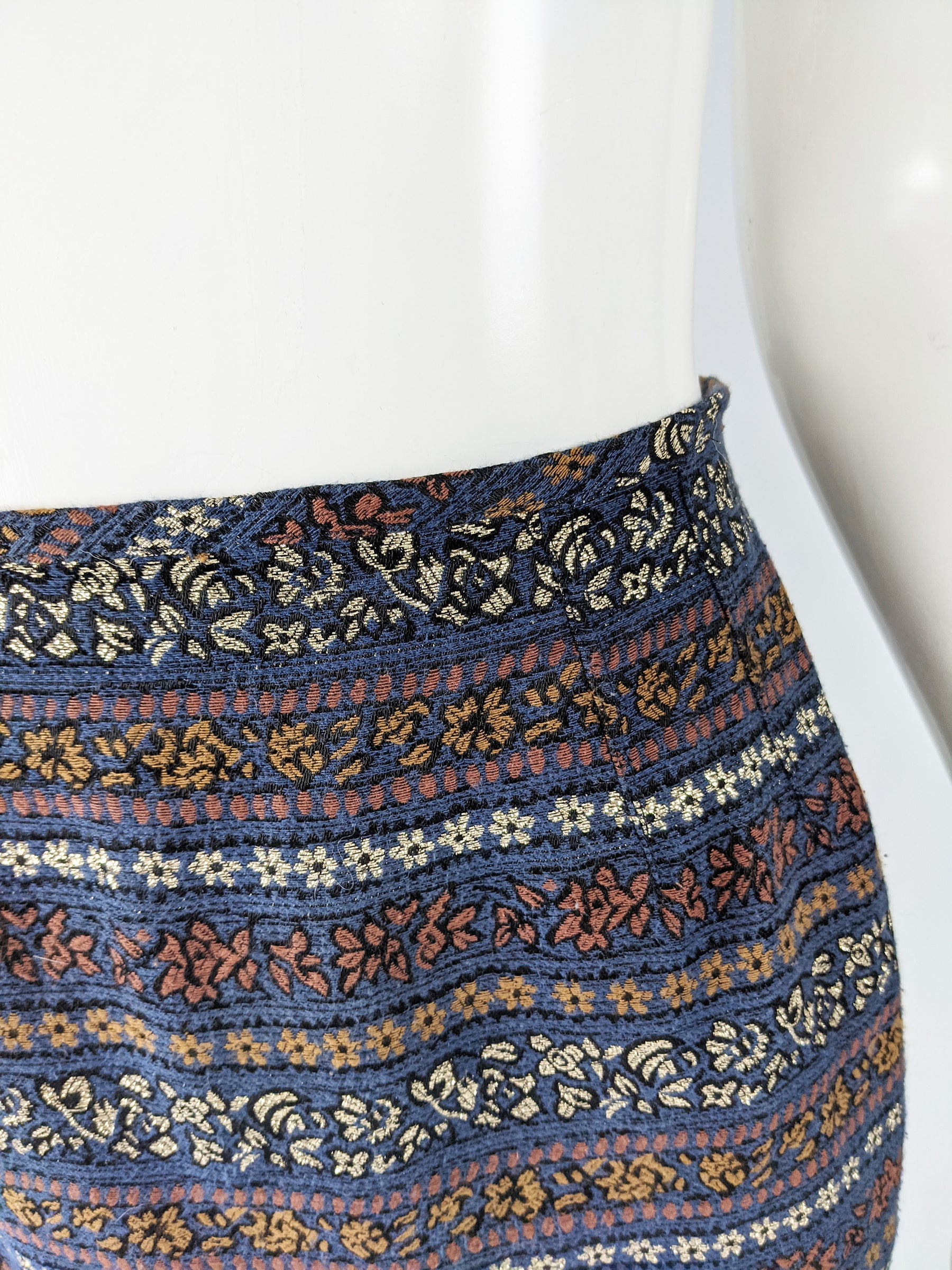 Jean Paul Gaultier Blue Vintage Brocade Pencil Skirt, 1980s