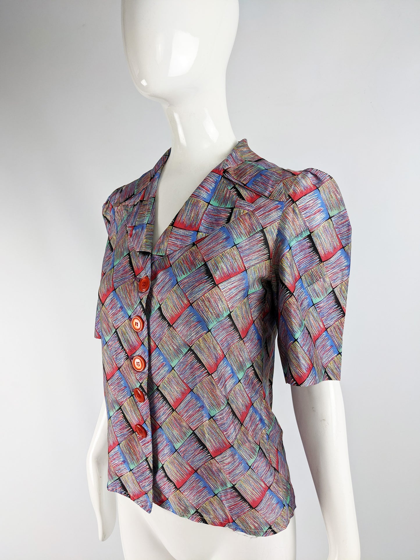 Vintage Womens Short Puff Sleeve Blouse, 1970s
