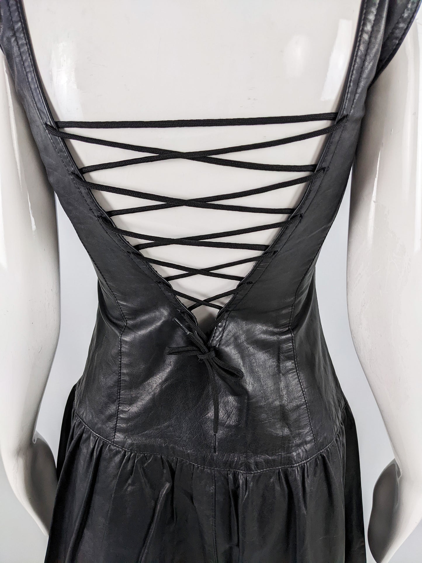 Harrods Vintage Real Leather Lace Back Dress, 1980s