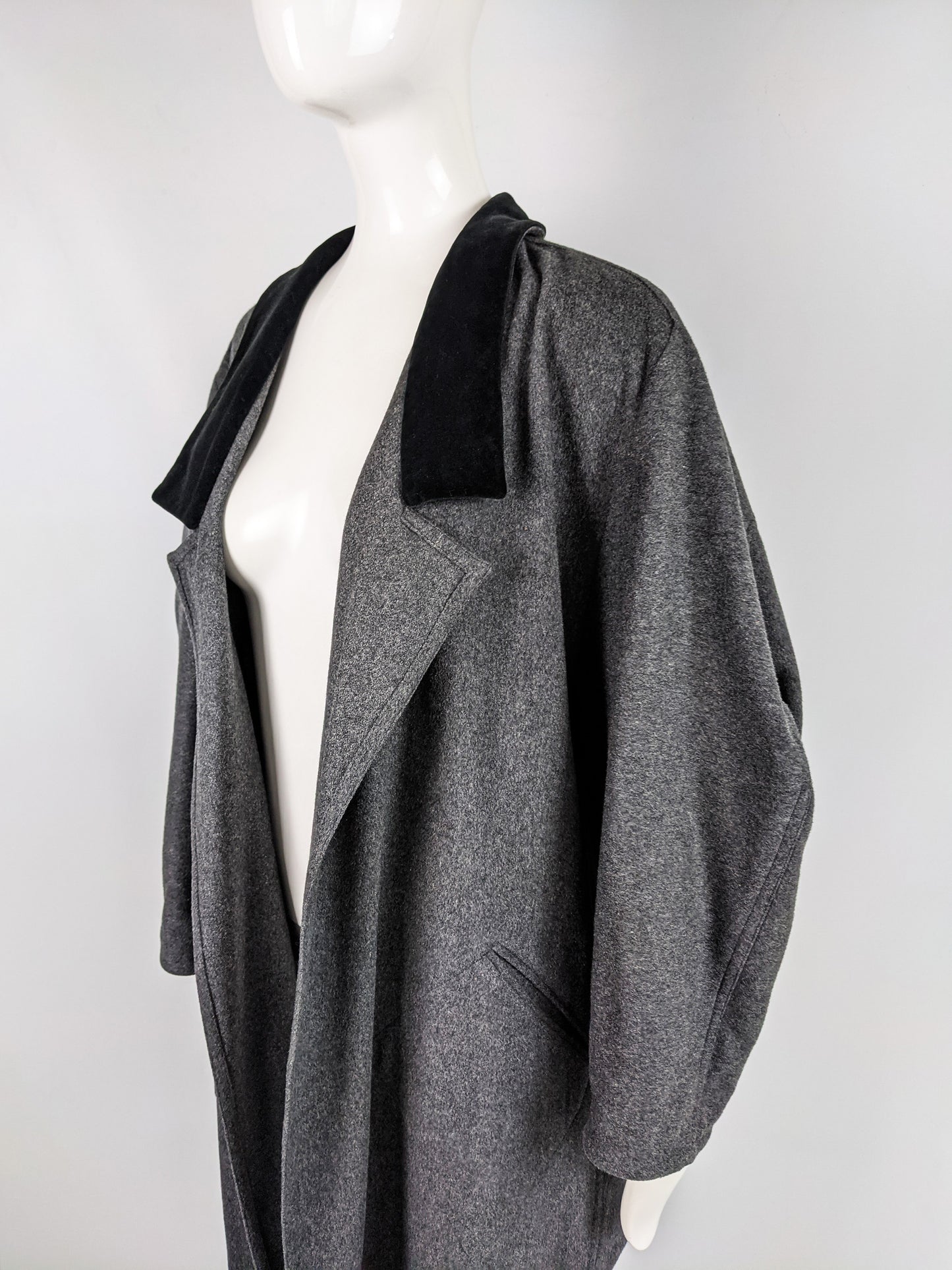 Vintage Grey Sculptural Wool Extreme Batwing Coat, 1980s