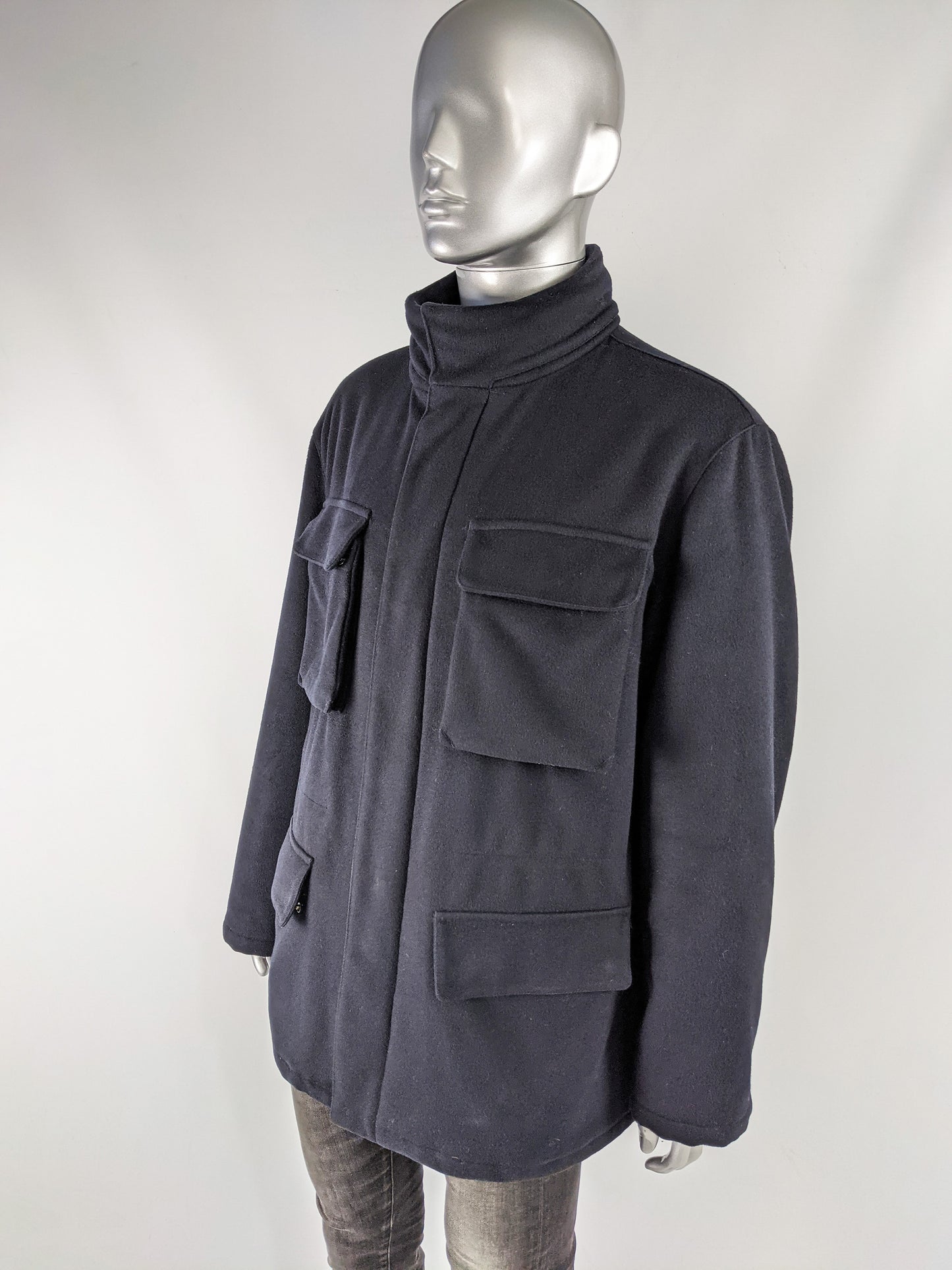 Vintage Mens Blue Wool & Cashmere Coat, 1980s